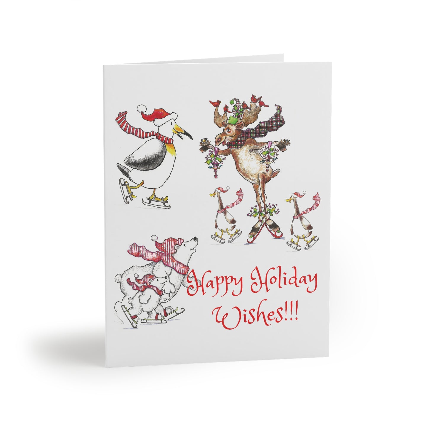 Happy Holiday Wishes Greeting Cards (8, 16, and 24 pcs) with Santa's Ice Skating Friends!!!