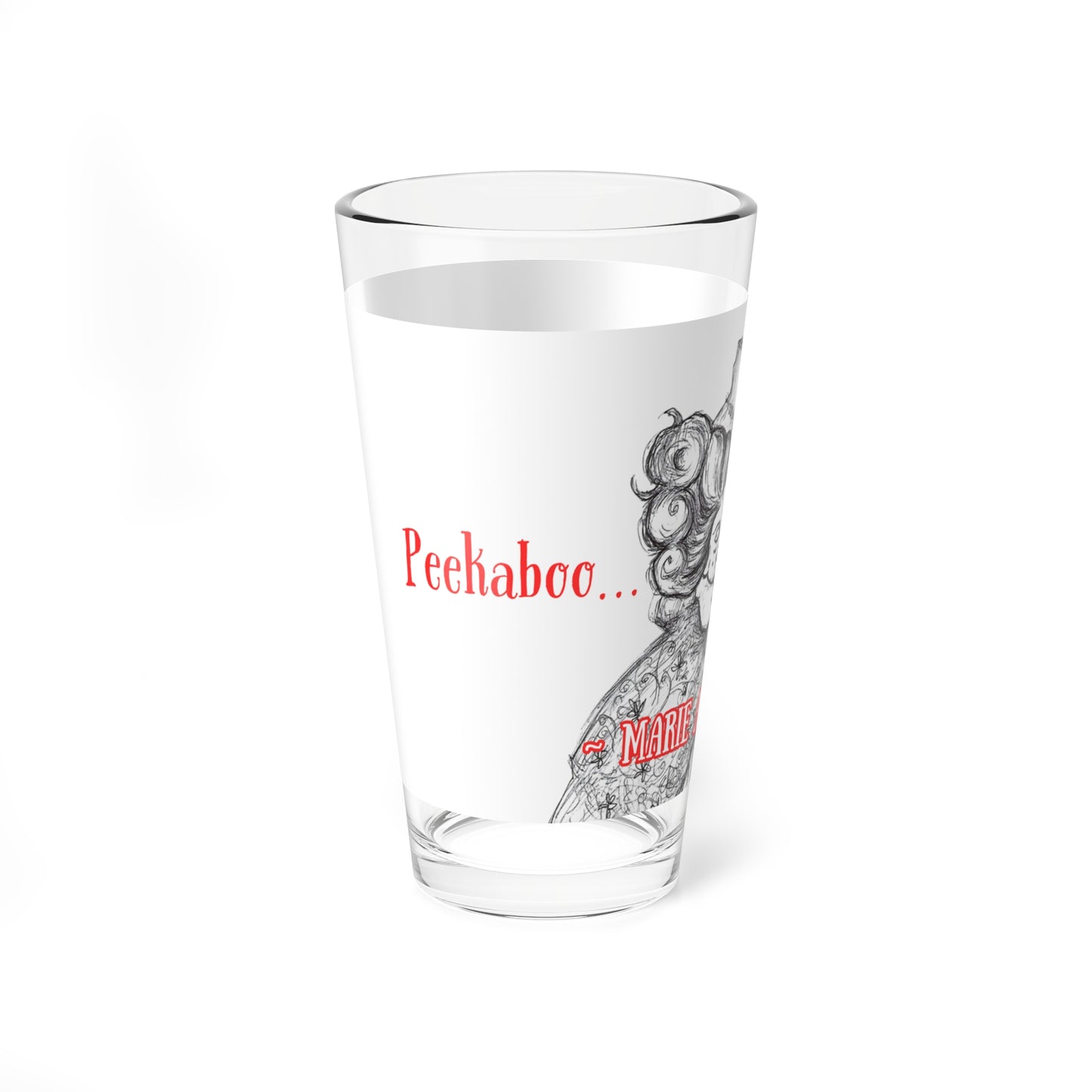 Headless Marie Antoinette - "Peekaboo... I see you!!!" Halloween 16oz Glass Cup