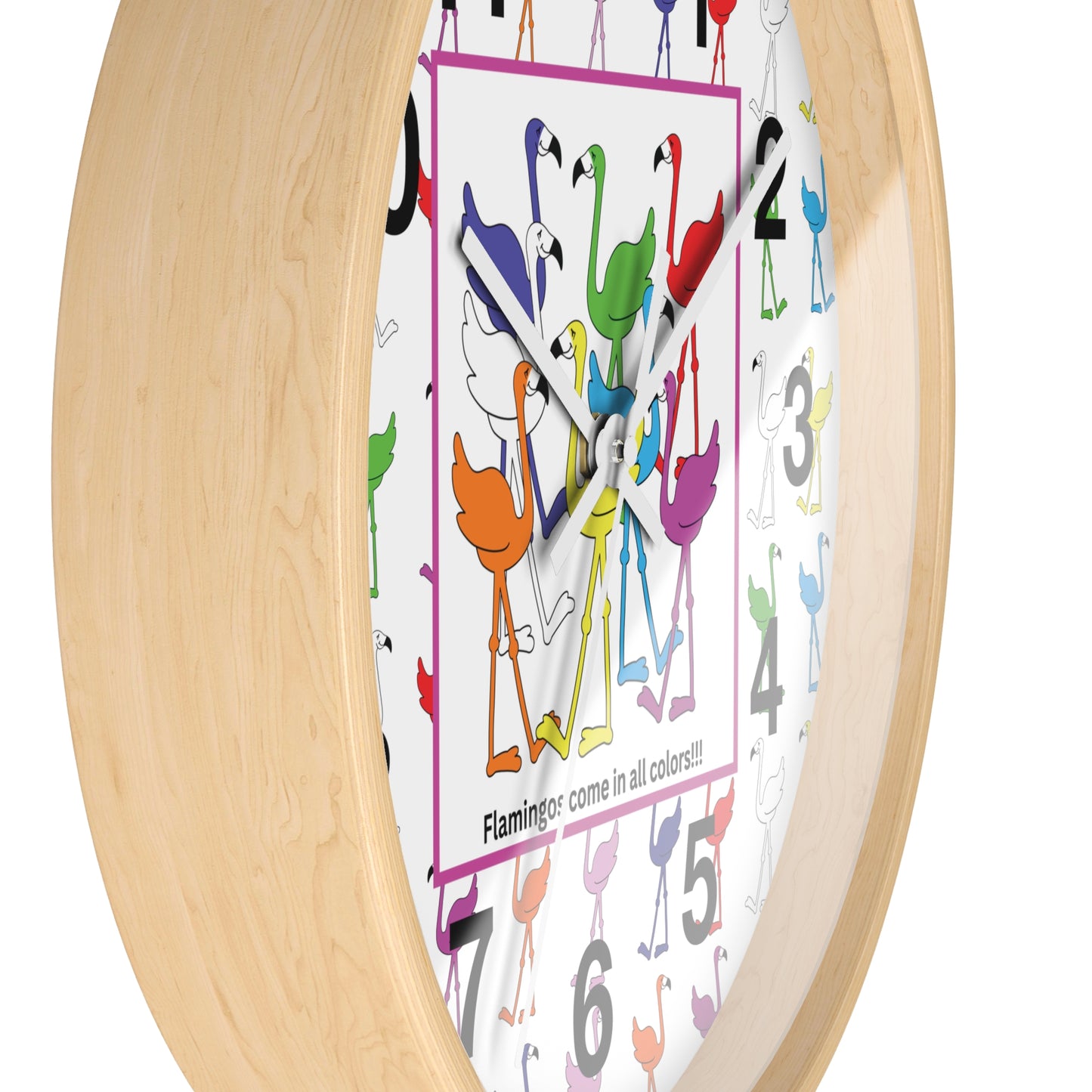 "Flamingos Come In All Colors" Wall Clock by Lu Lu