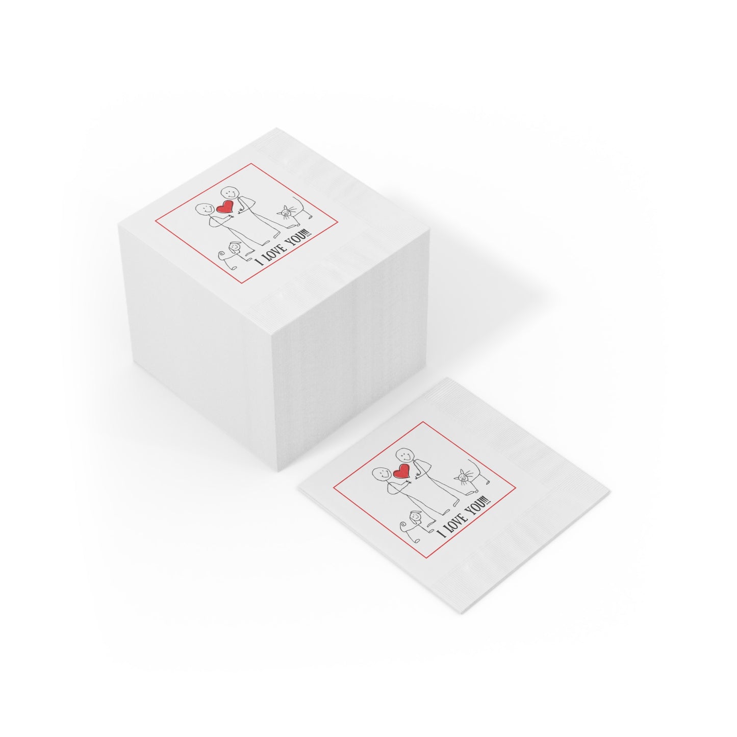 "I Love You" Valentine White Coined Napkins