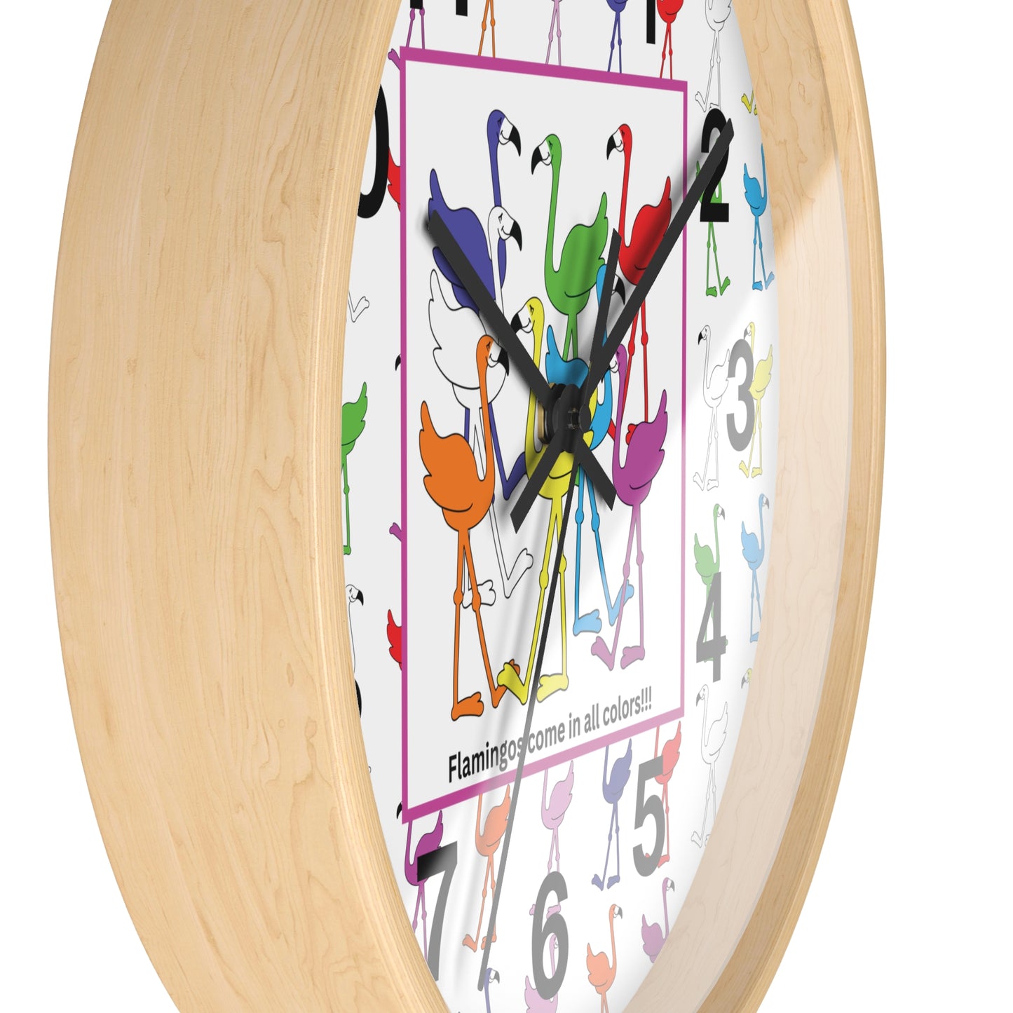 "Flamingos Come In All Colors" Wall Clock by Lu Lu