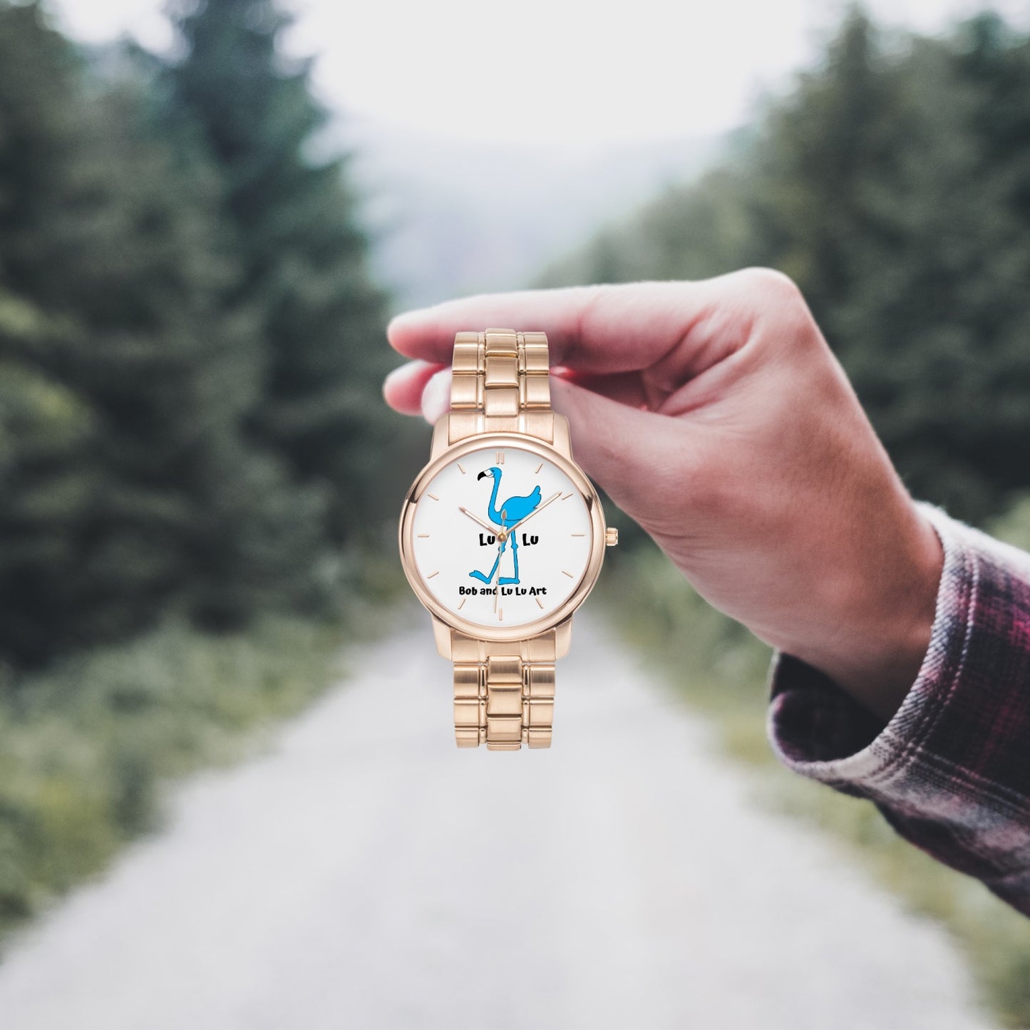 The Classic LU LU THE BLUE FLAMINGO Unisex Stainless Steel Quartz Watch with Indicators & Folding Clasp
