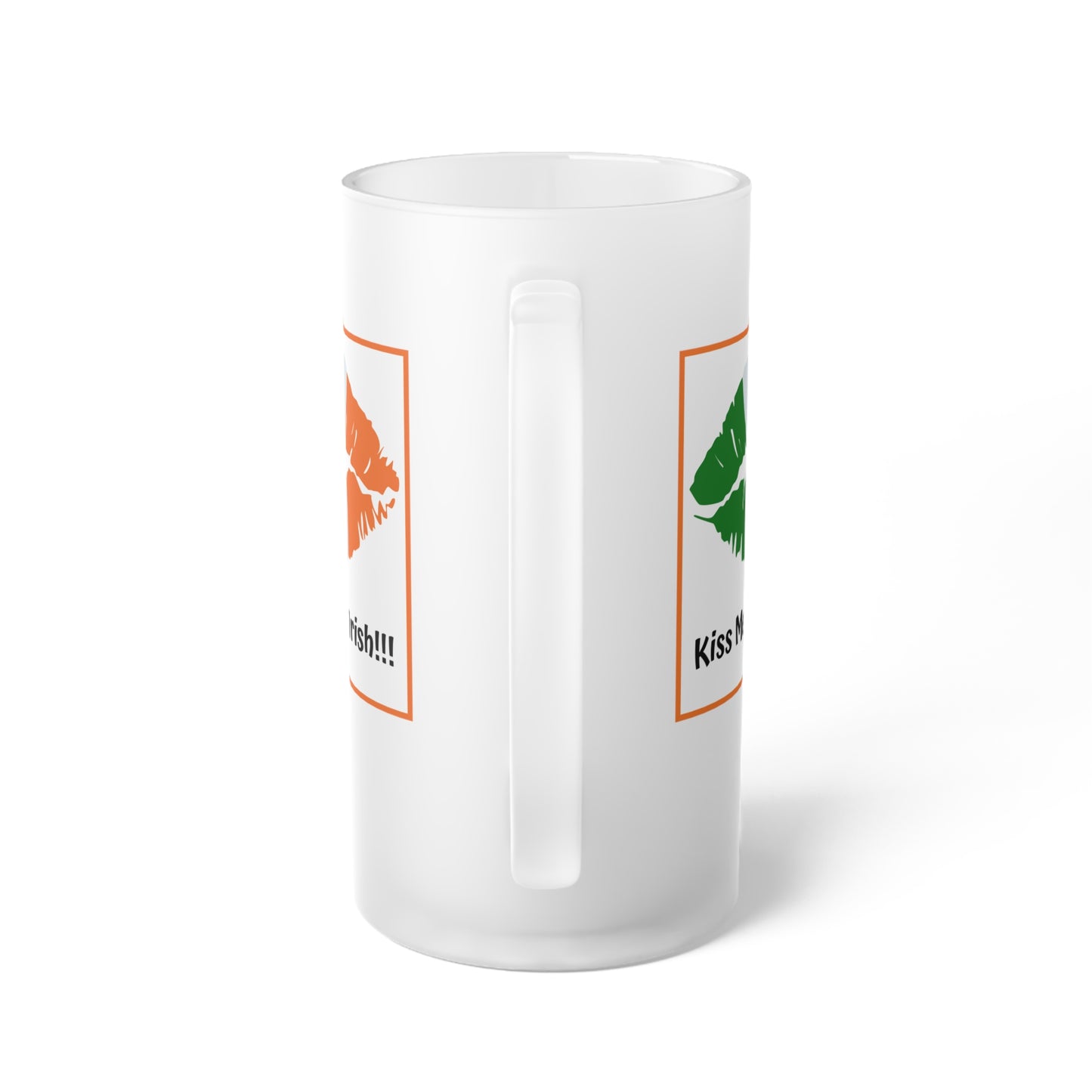"Kiss Me, I'm Irish" Happy Saint Patrick's Day 16oz Frosted Glass Beer Mug with Orange, White and Green Lips!!!