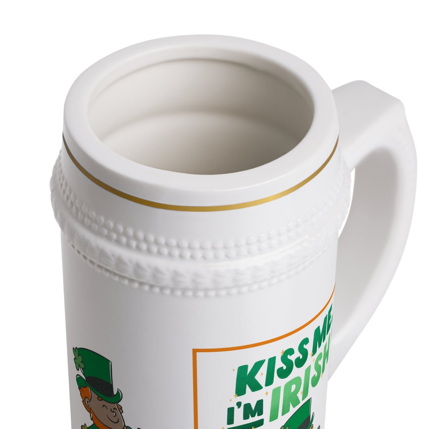 "Kiss Me, I'm Irish" Lucky Leprechaun Lad Ceramic 22oz Beer Stein