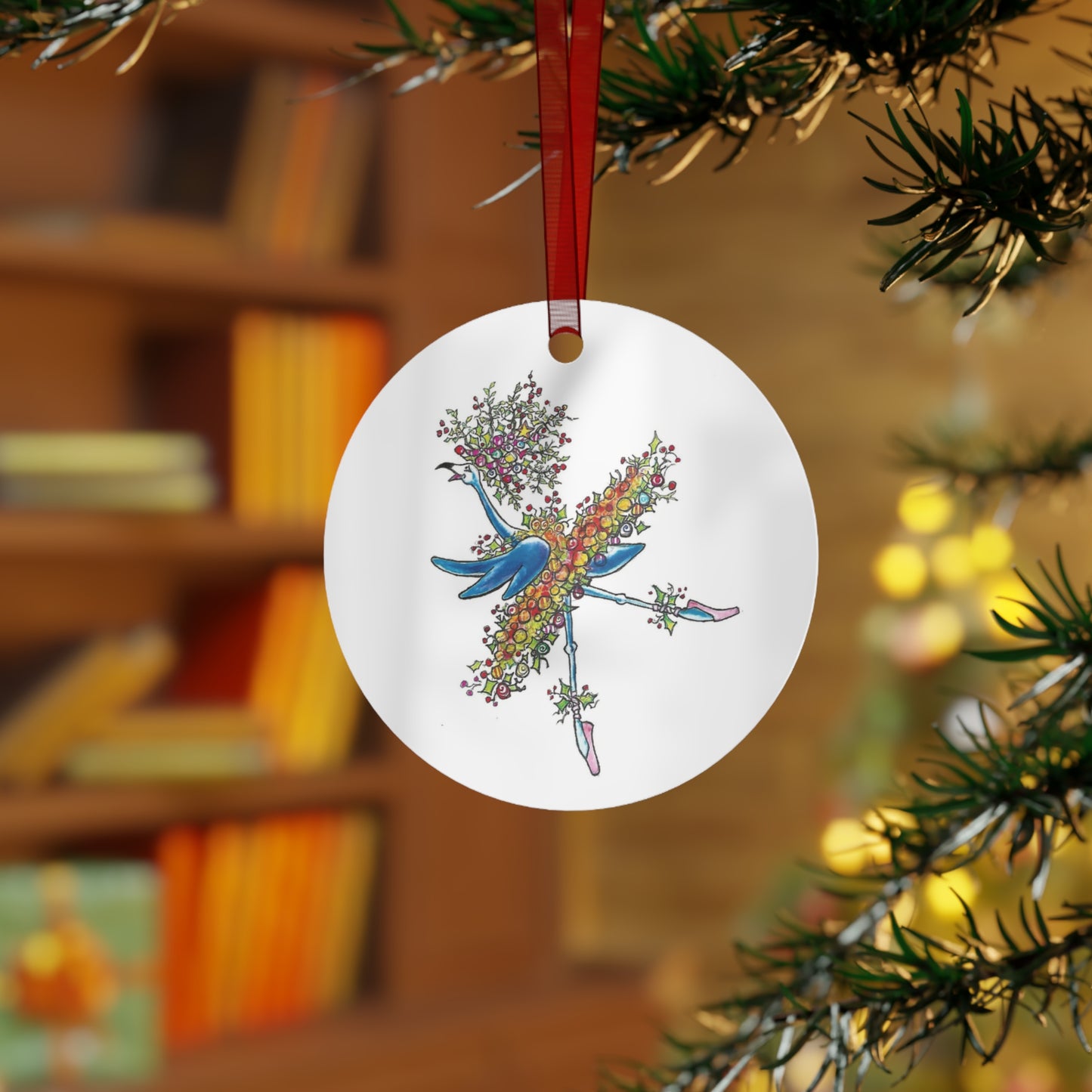 DANCE OF THE BLUE FLAMINGO Christmas Tree Ballet Metal Ornament