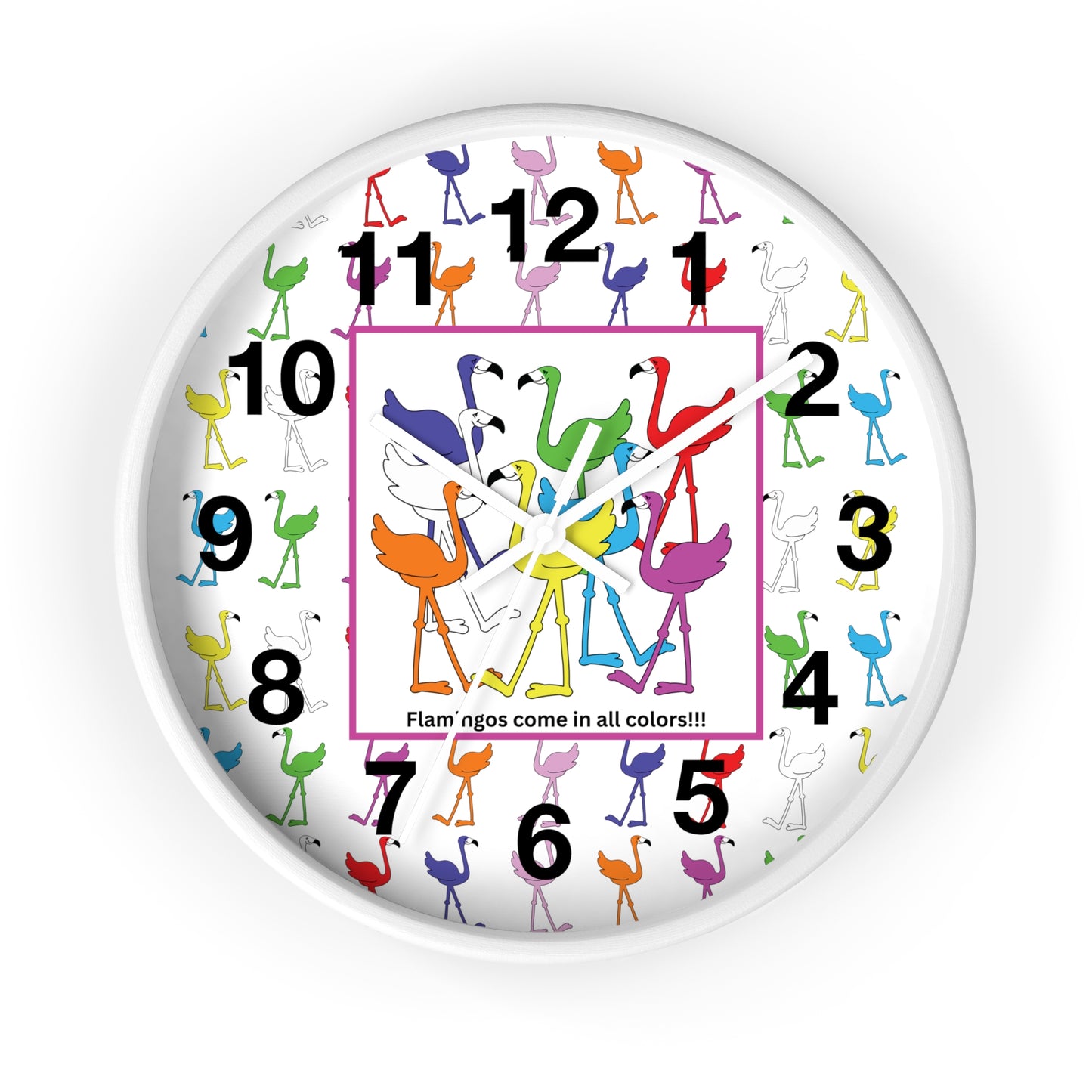 "Flamingos Come In All Colors" Wall Clock by Lu Lu