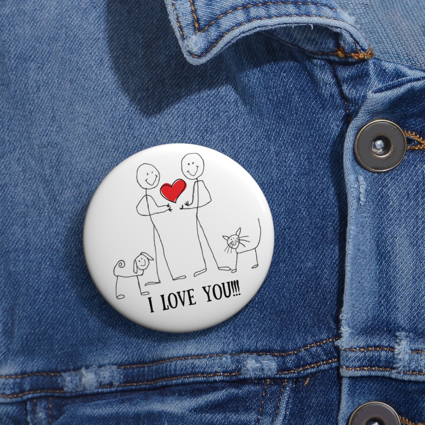"I Love You!!!" Valentine Pin Button