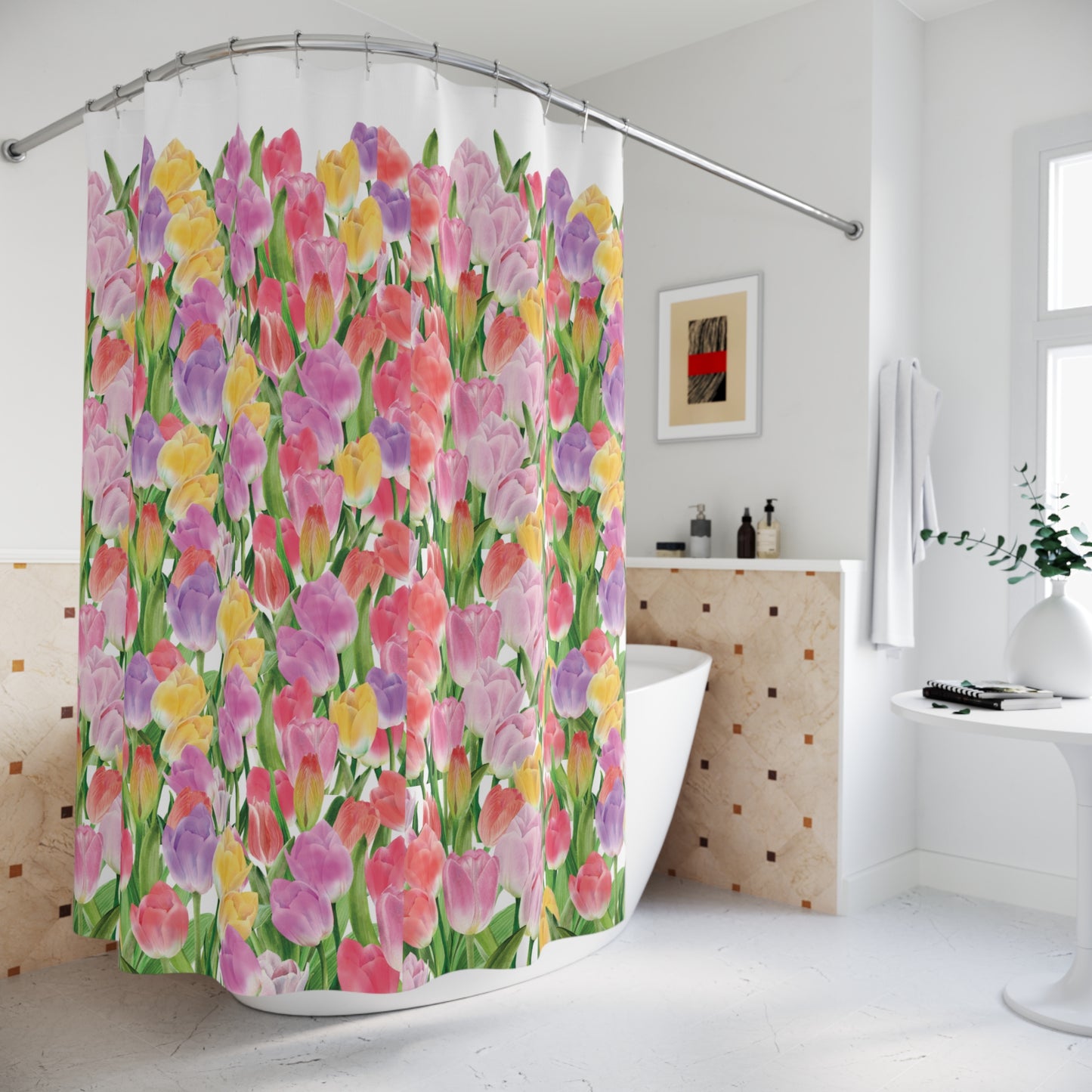 Tulip Sunrise Shower Curtain with White Accents - The Tulip Sunrise Collection by Miss Daisy