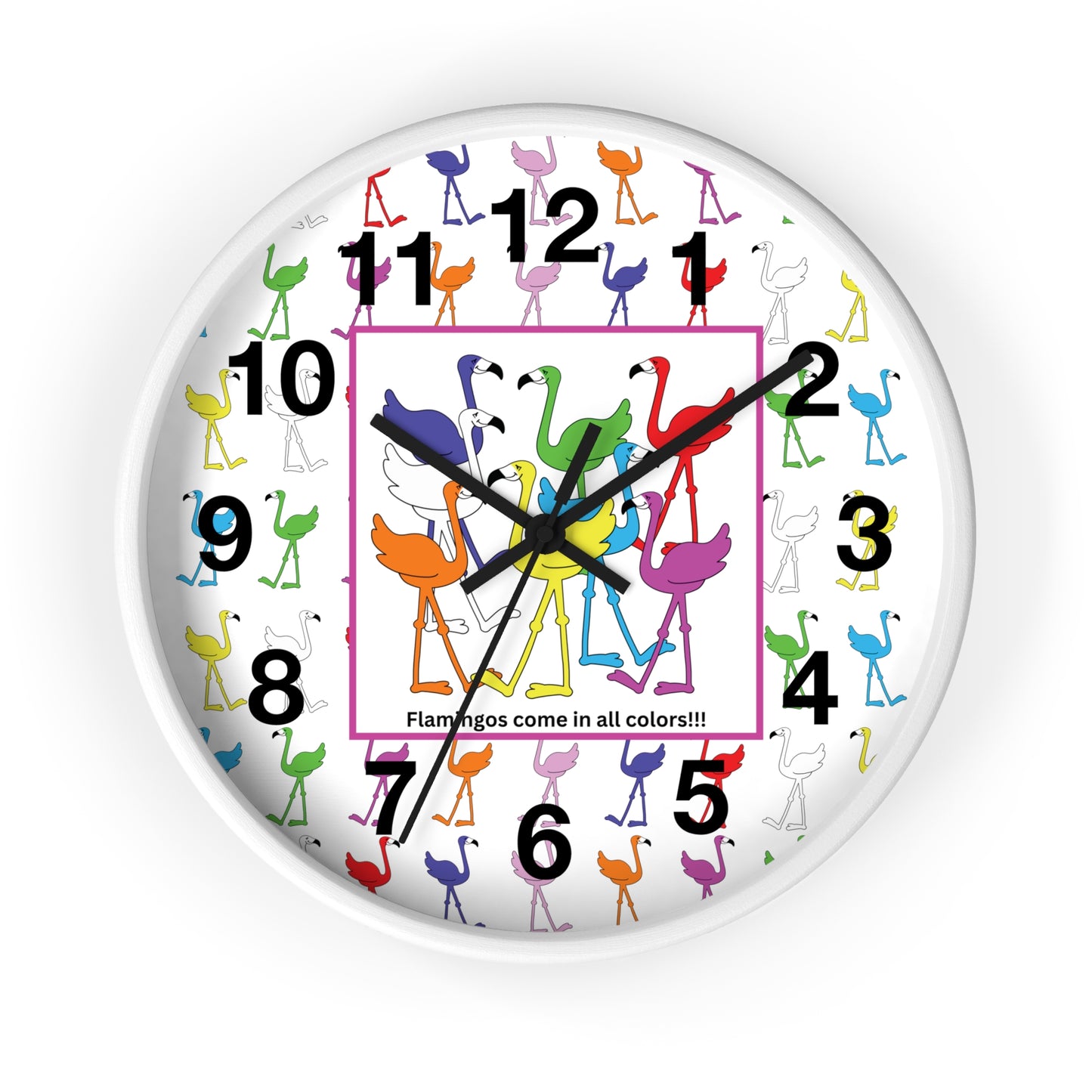 "Flamingos Come In All Colors" Wall Clock by Lu Lu