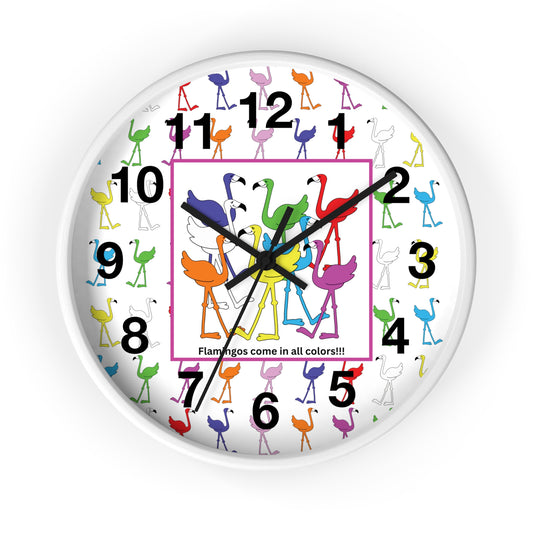 "Flamingos Come In All Colors" Wall Clock by Lu Lu