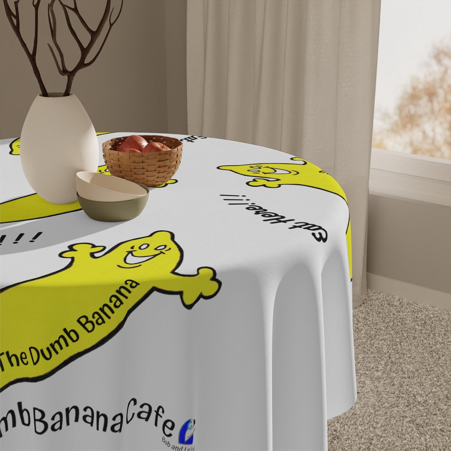 "EAT HERE!!!" Dumb Banana Cafe Tablecloth by The Dumb Banana - Invite your favorite bananas over and have a party!!!