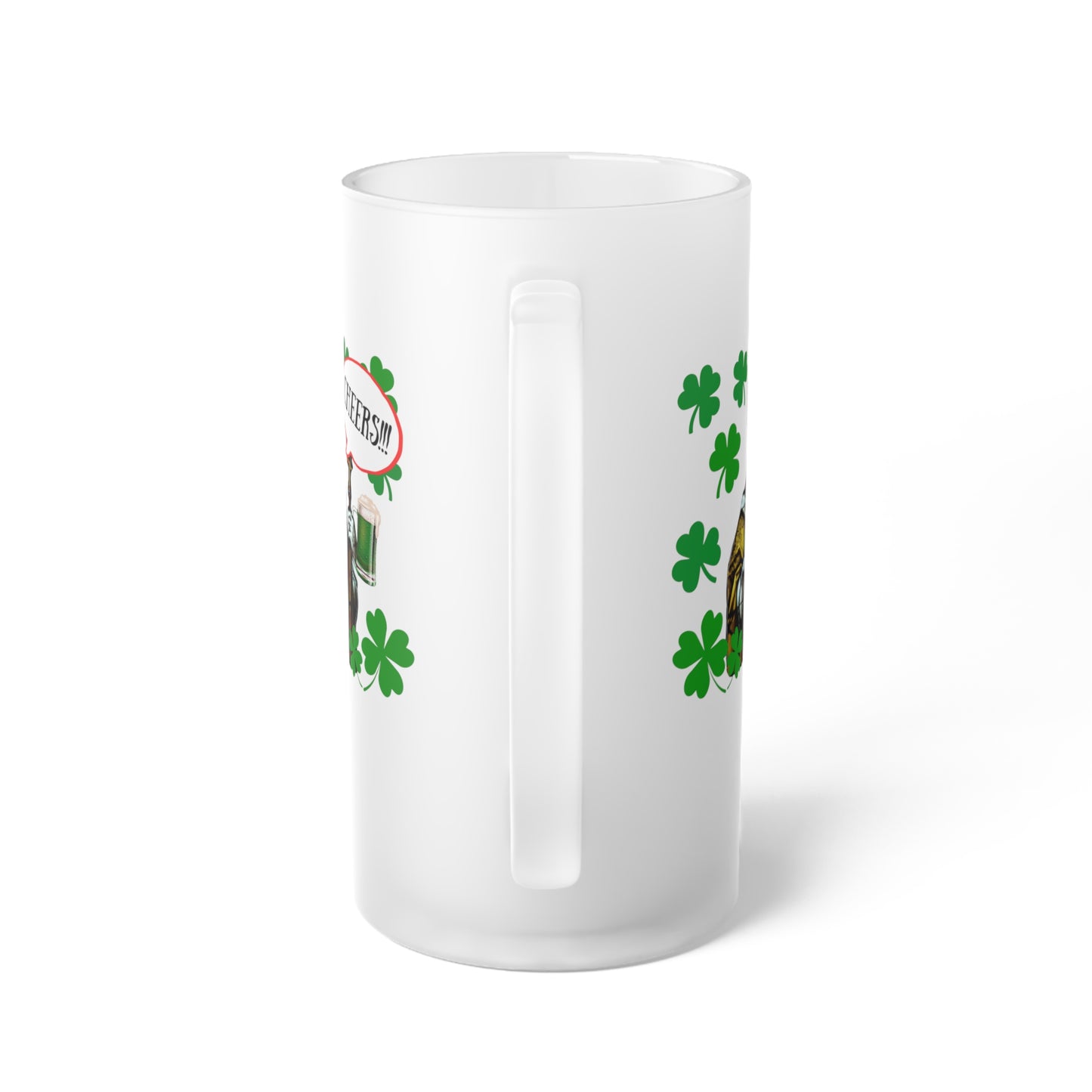 St. Patrick the Party Animal "Cheers" 16oz Frosted Glass Beer Mug
