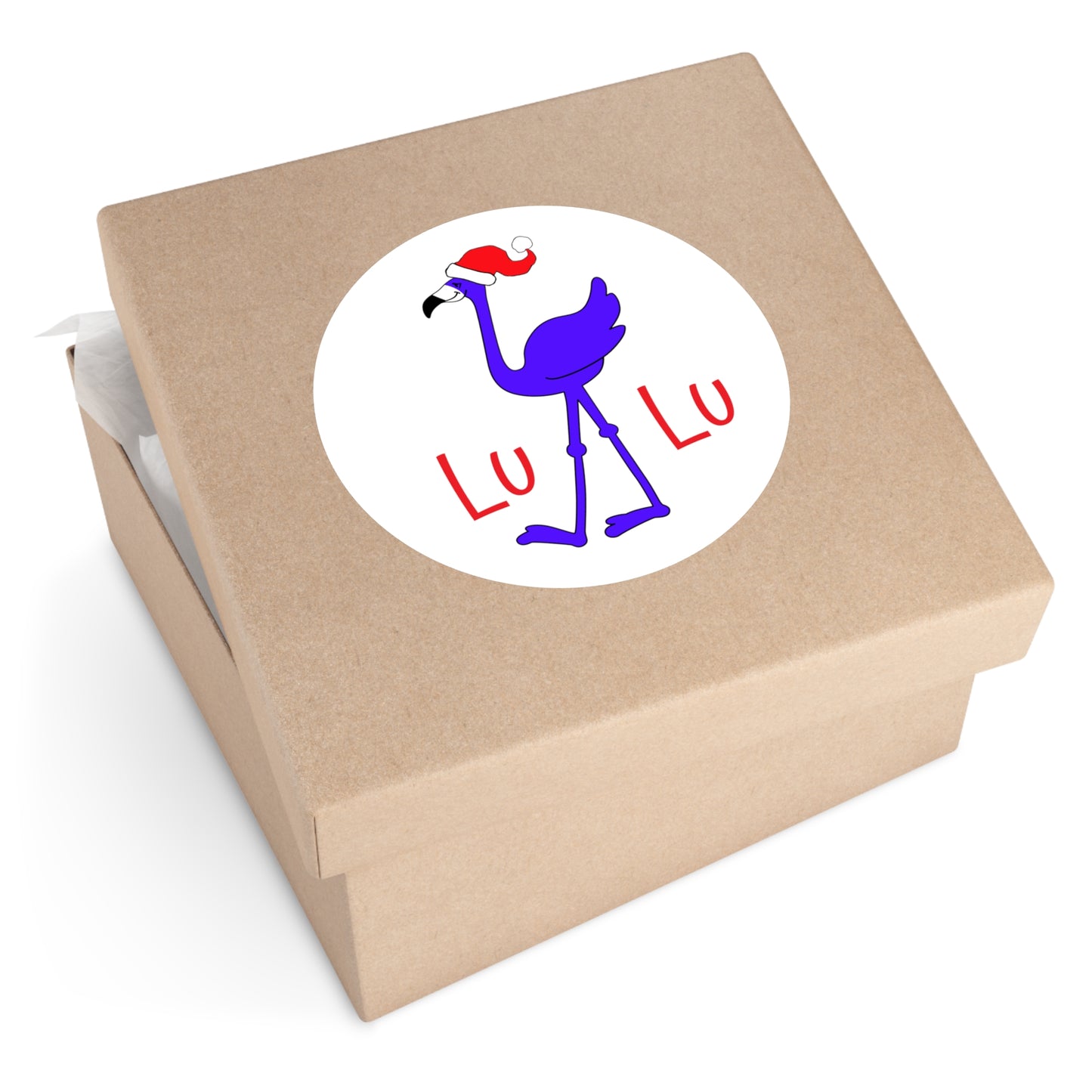 Lu Lu The Blue Flamingo Round Indoor & Outdoor Kiss Cut Christmas Sticker
