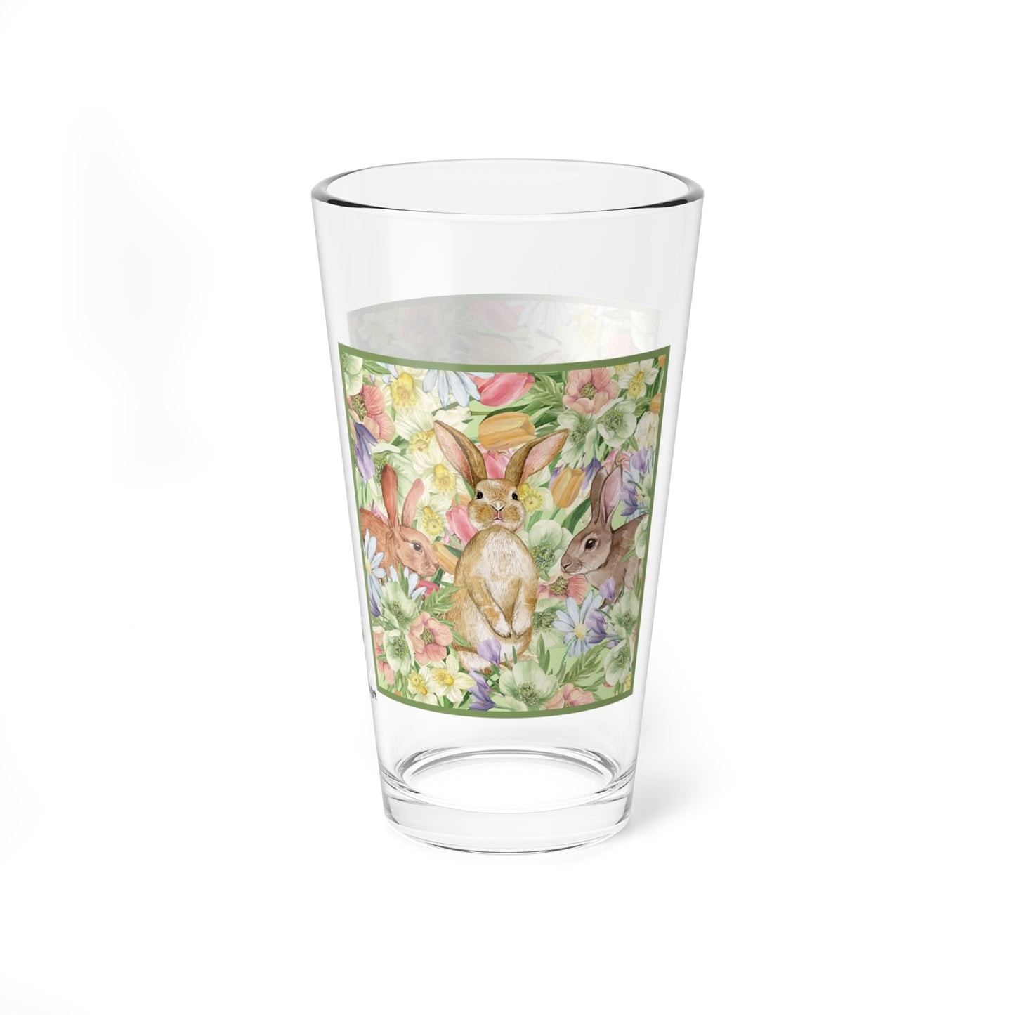 Spring Floral Bouquet & Happy Rabbits 16oz Glass Cup