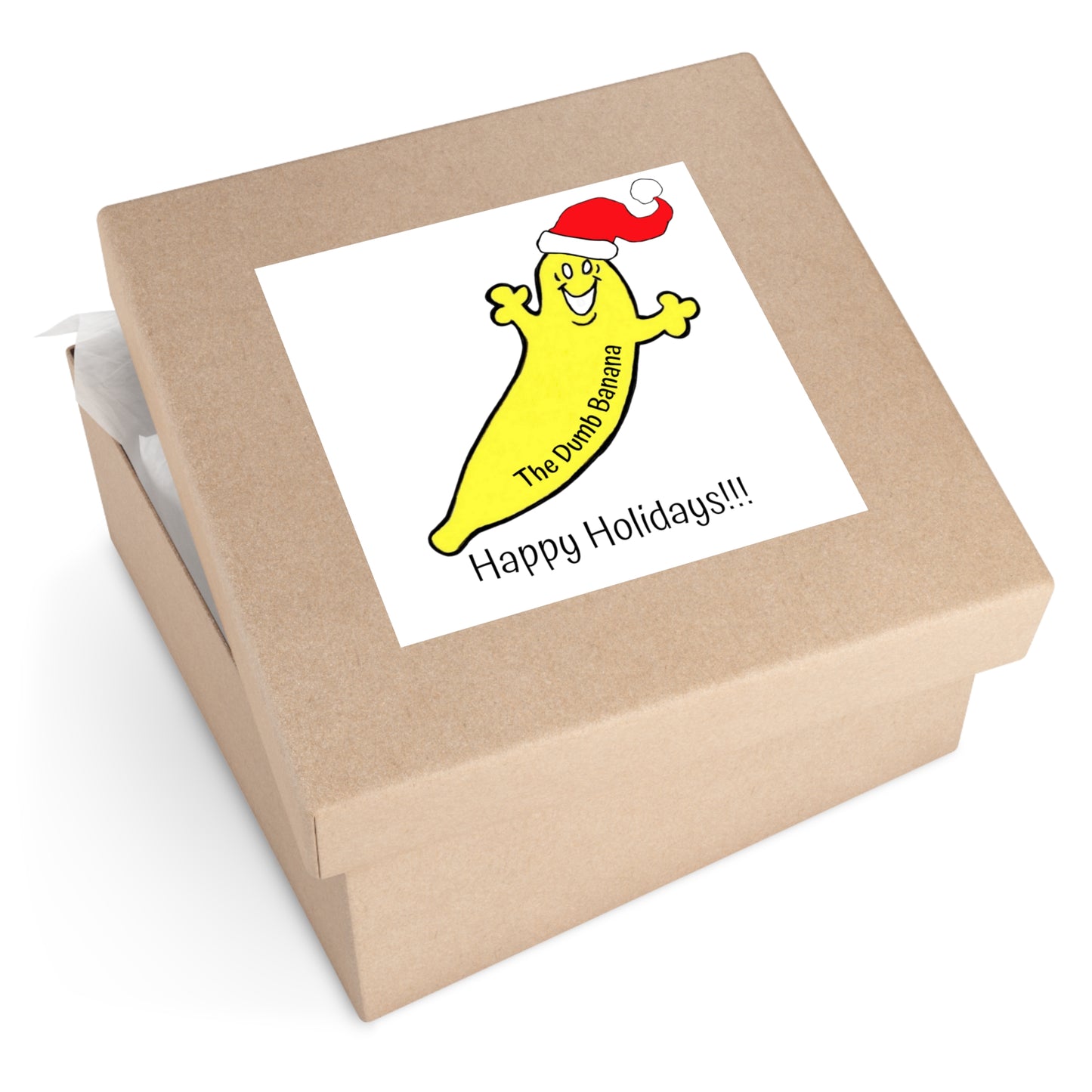 The Dumb Banana "Happy Holidays!!!" Square Kiss-Cut Christmas Sticker, Indoor & Outdoor