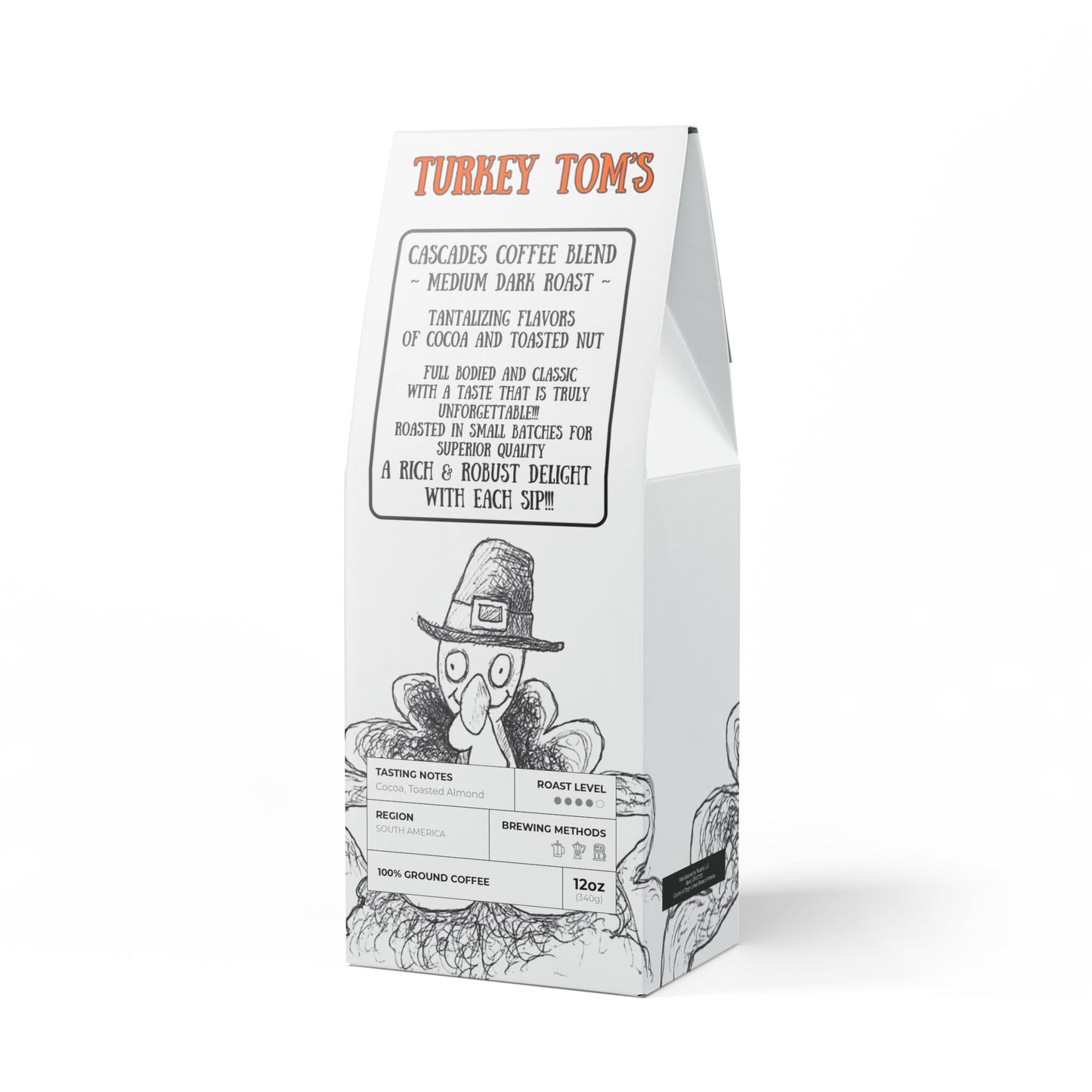 Turkey Tom's Coffee Collection - Medium Dark Roast Cascades Coffee Blend 12oz
