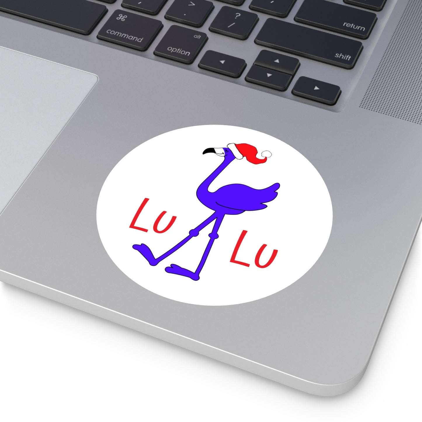 Lu Lu The Blue Flamingo Round Indoor & Outdoor Kiss Cut Christmas Sticker