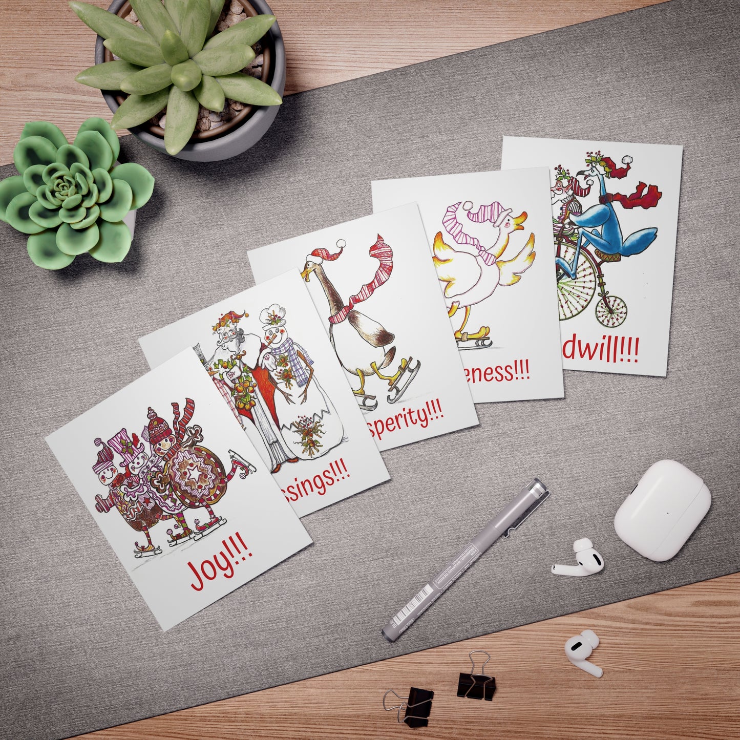 Christmas Greeting Card Set from Santa and Friends (5-Pack Multiple Designs)