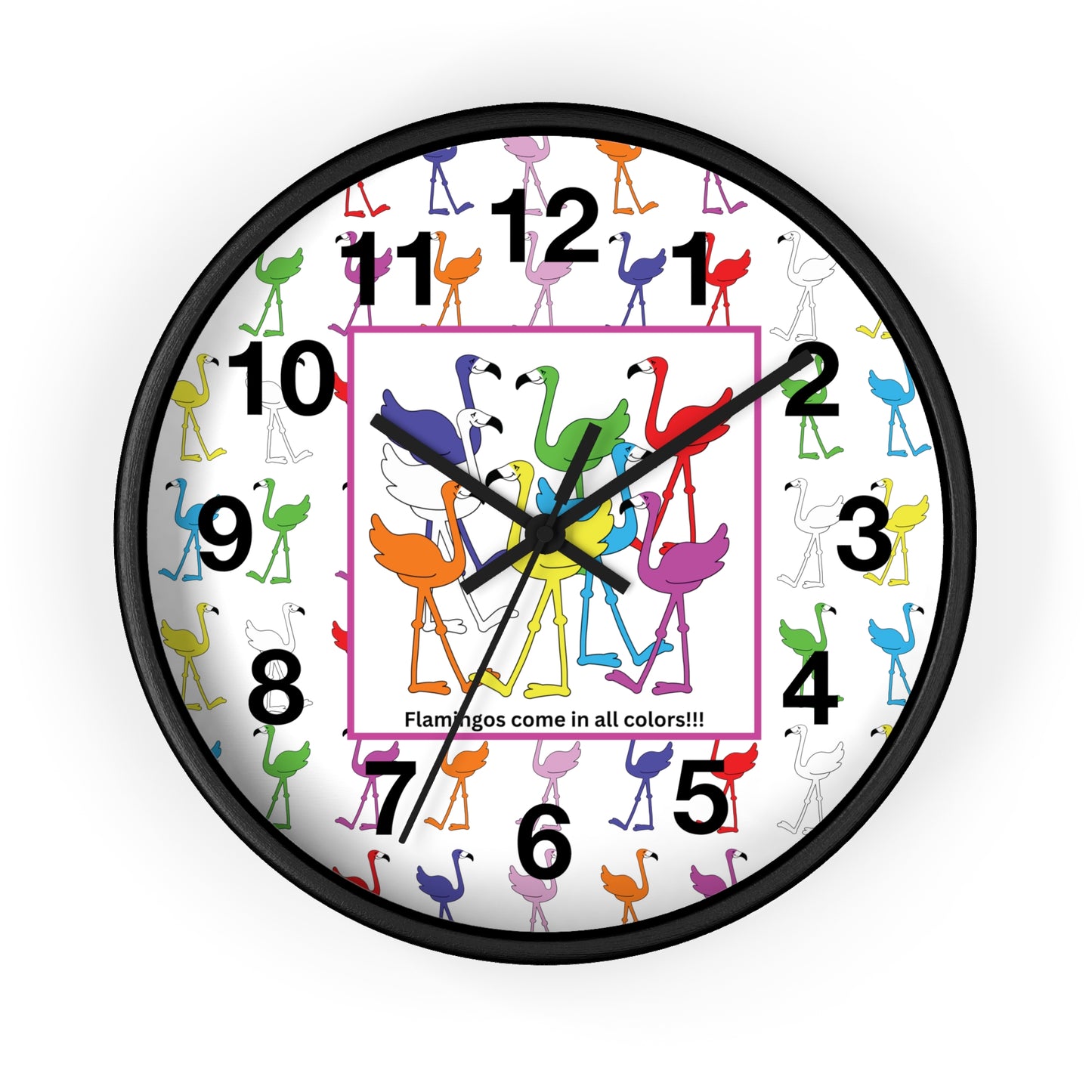 "Flamingos Come In All Colors" Wall Clock by Lu Lu