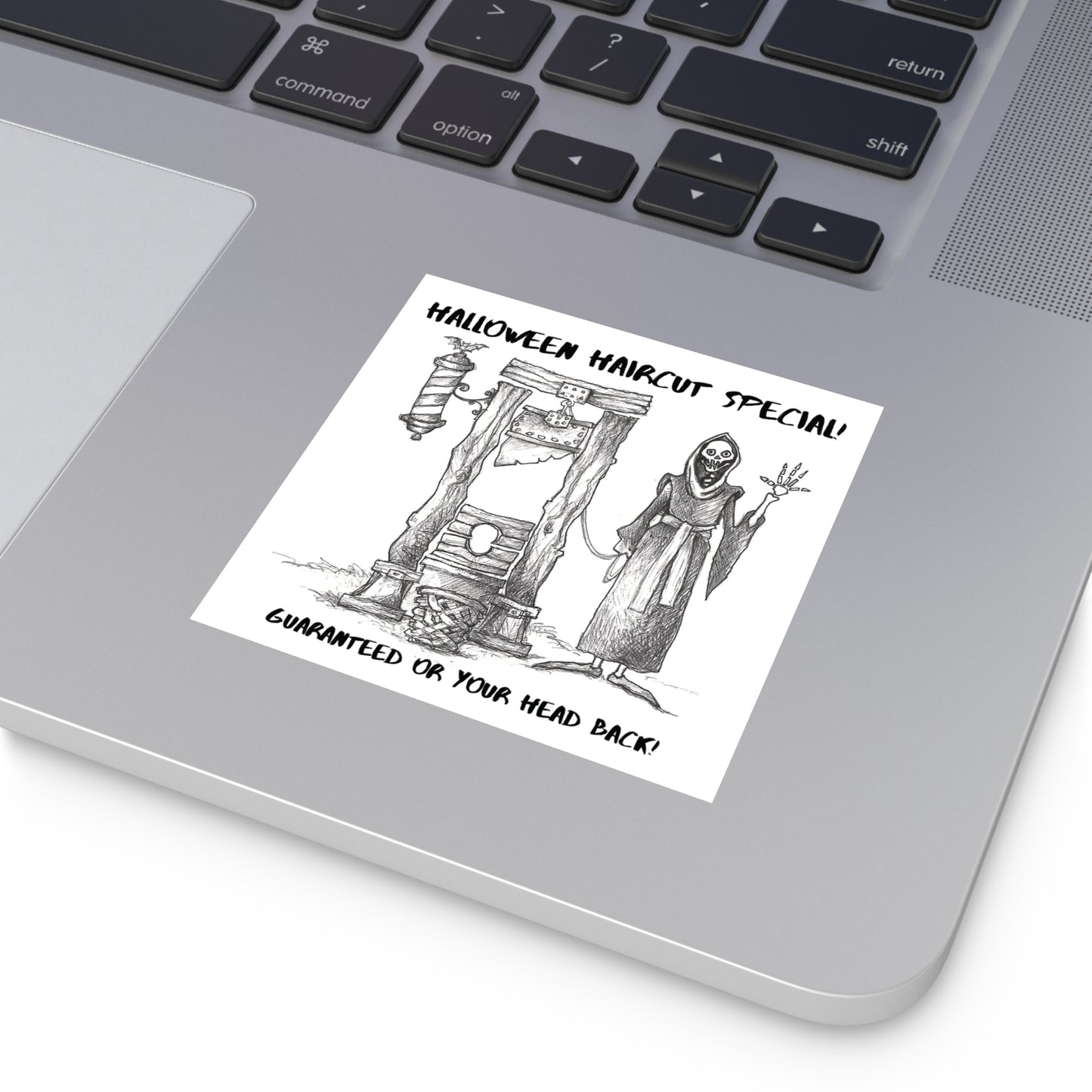 Halloween Haircut Special - "Guaranteed or your head back!!!" Halloween Indoor & Outdoor Square Kiss-Cut Vinyl Sticker