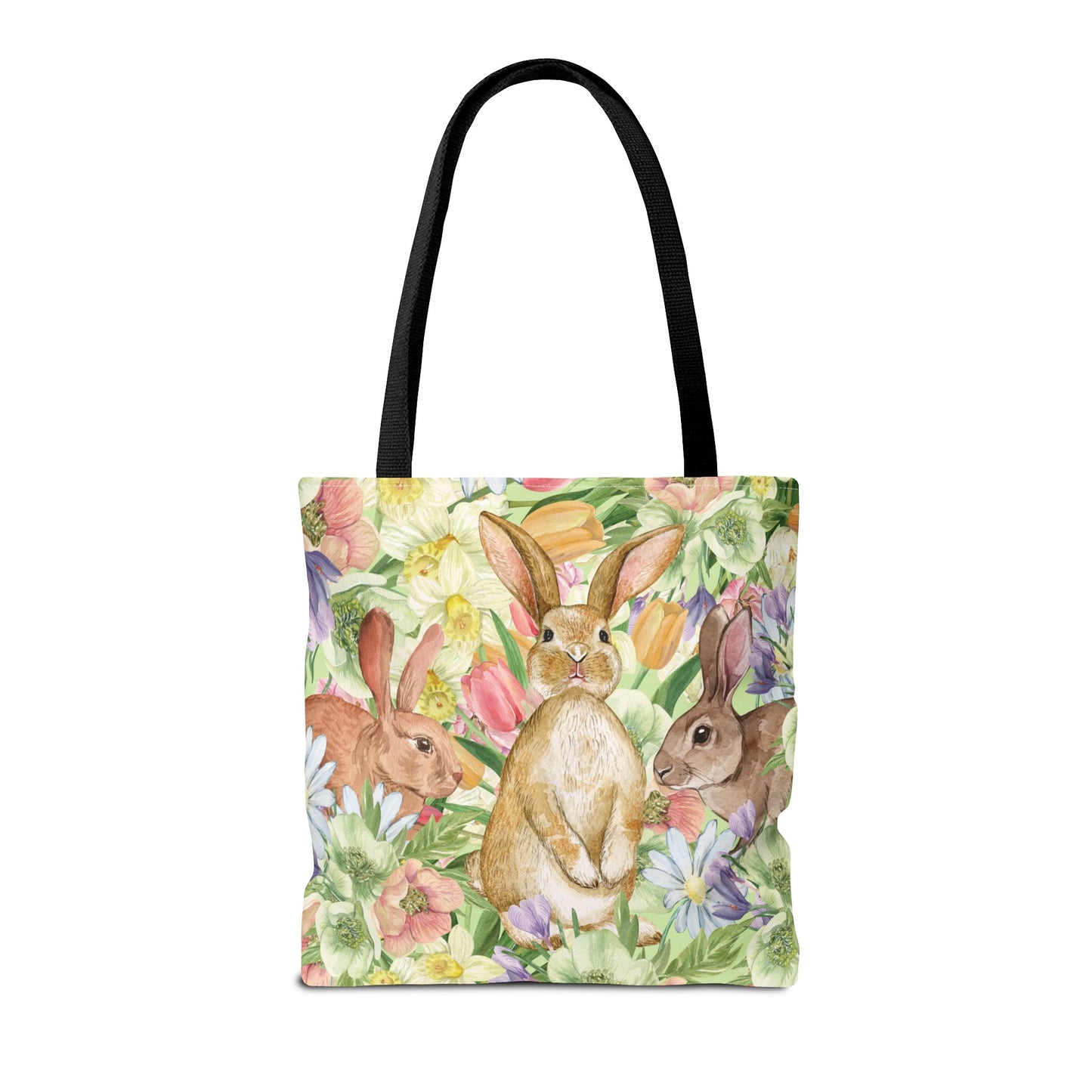 Spring Floral & Rabbits 16"x16" Tote & Book Bag by Miss Daisy