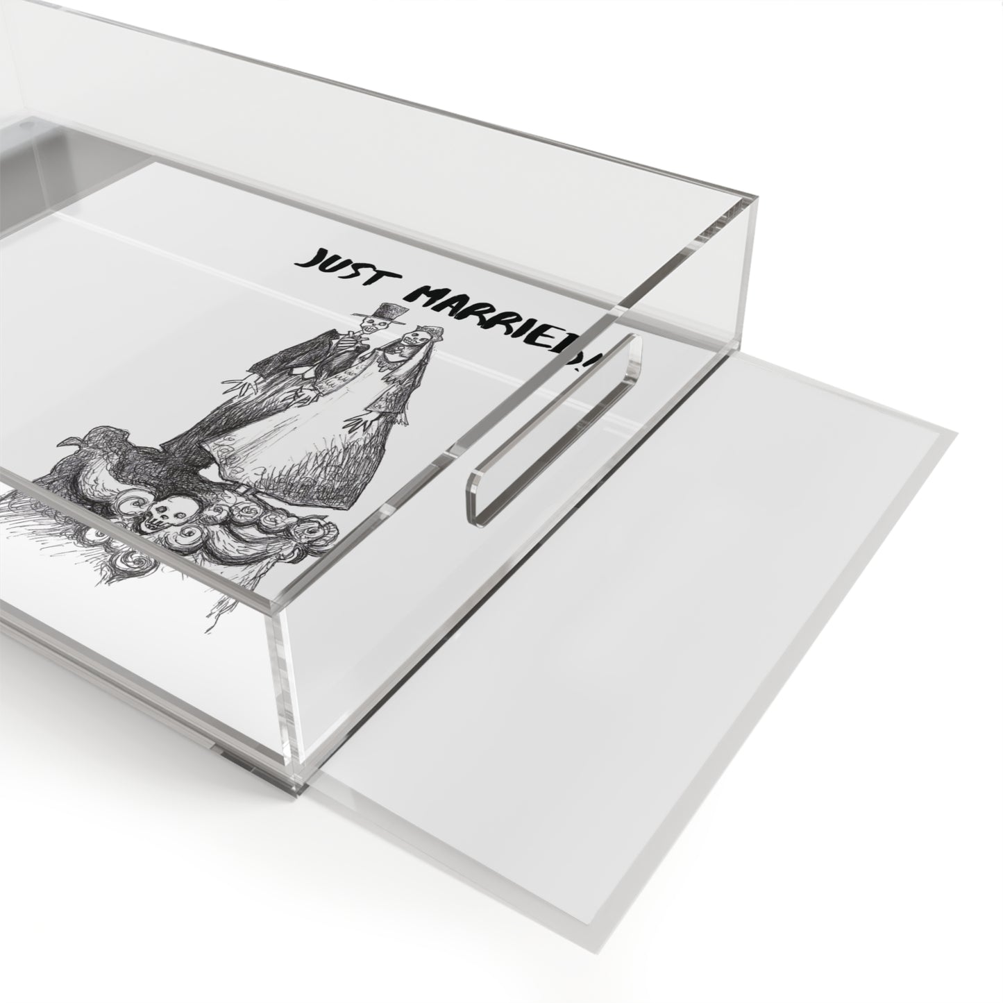 The Skeleton Bride & Groom "Just Married" Wedding Cake Halloween Acrylic Serving Tray