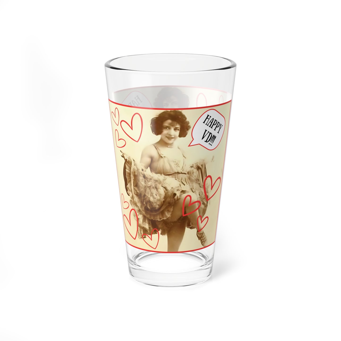 Vintage and Whimsically Fun "Happy VD" Valentine 16oz Glass Cup