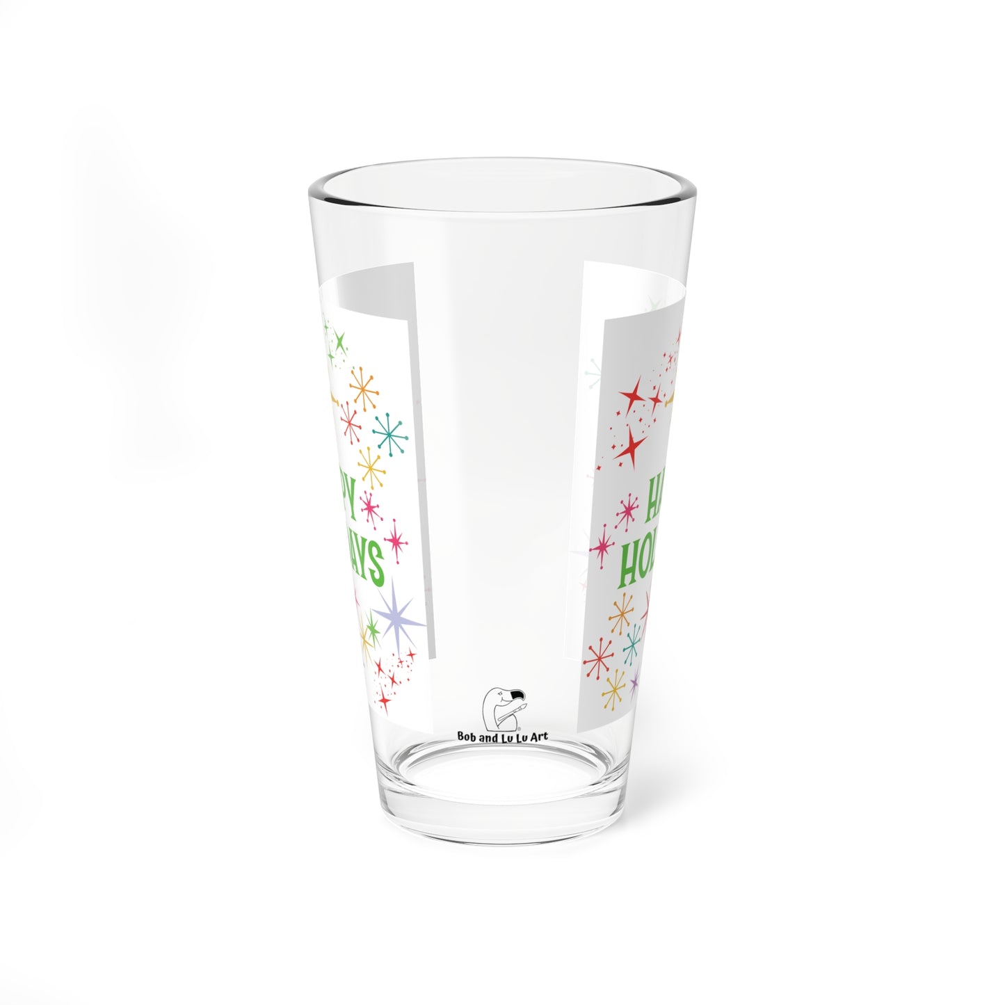 Mid-Century Stars & "Happy Holidays" 16oz Glass & Shaker