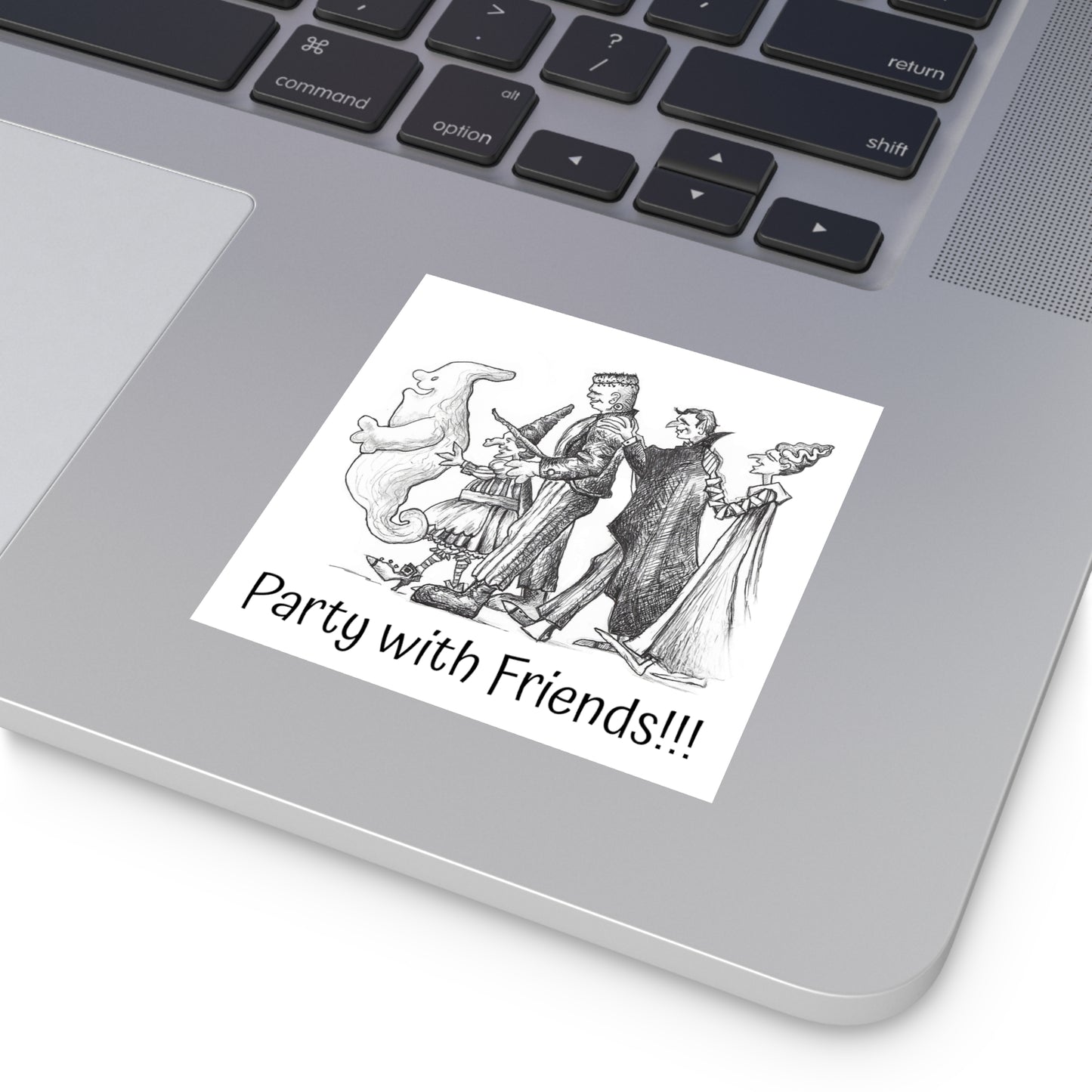 "Party with Friends" - The Monster Conga Line Halloween Indoor & Outdoor Square Kiss-Cut Vinyl Sticker