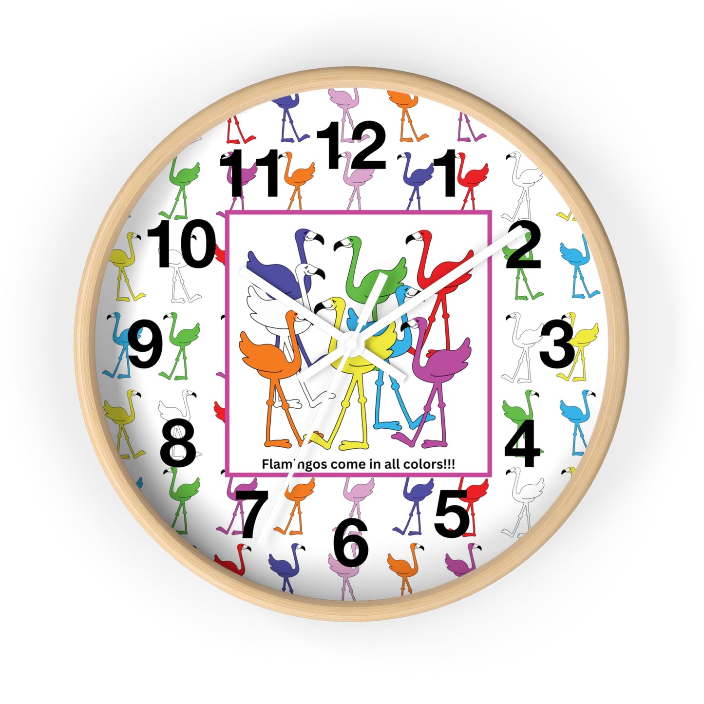 "Flamingos Come In All Colors" Wall Clock by Lu Lu