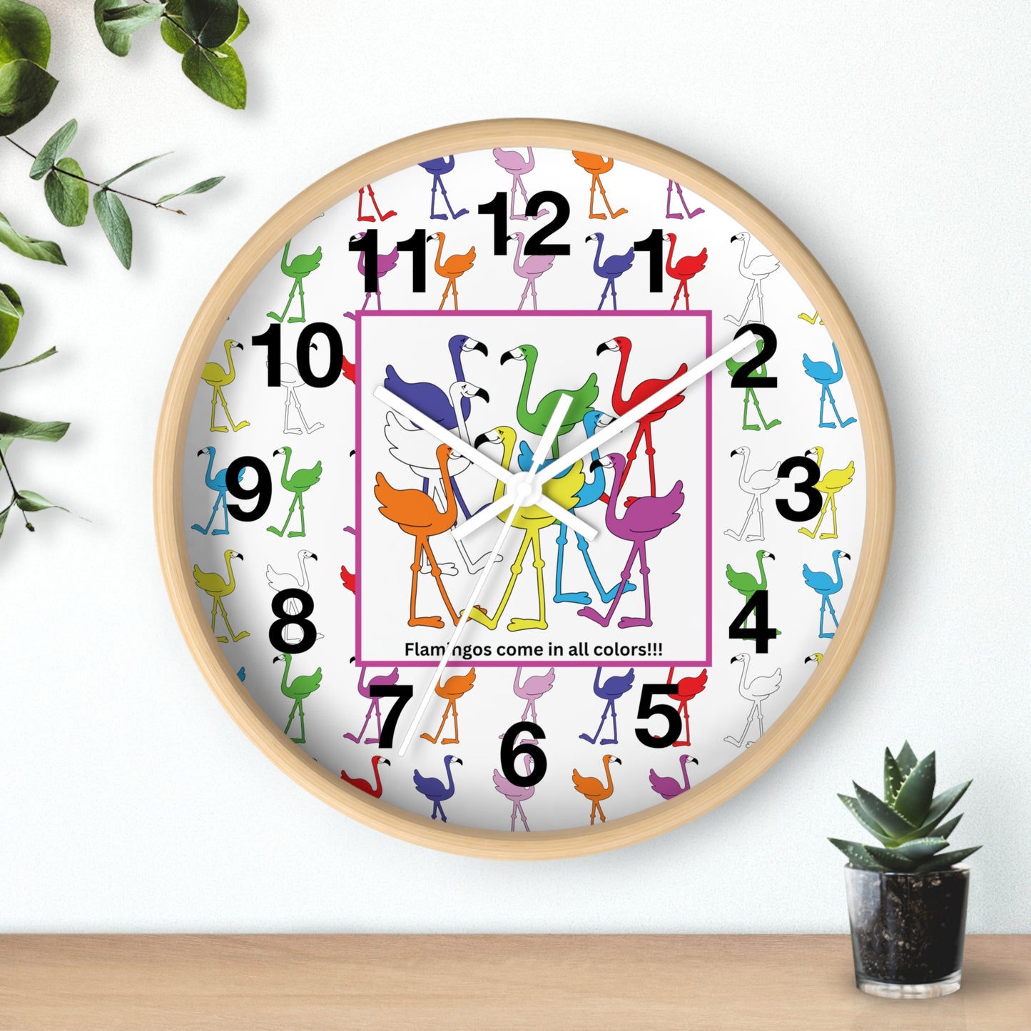 "Flamingos Come In All Colors" Wall Clock by Lu Lu