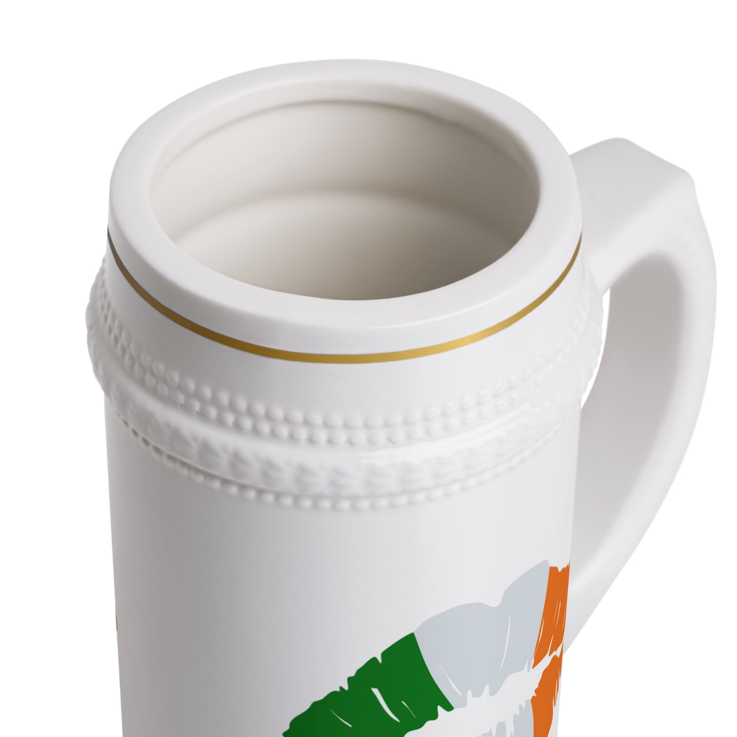 "Kiss Me, I'm Irish" Ceramic 22oz Beer Stein with Orange, White & Green Lips