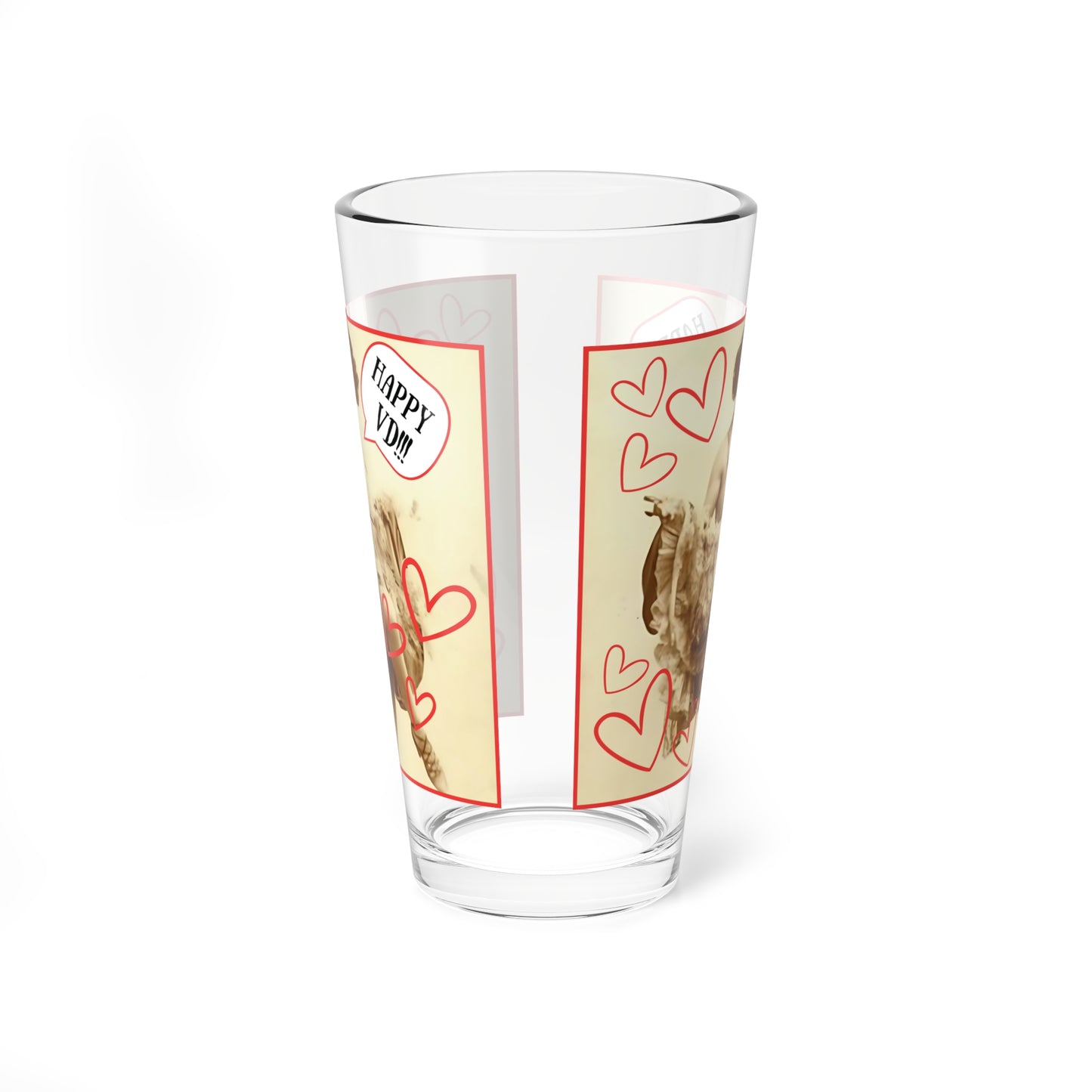 Vintage and Whimsically Fun "Happy VD" Valentine 16oz Glass Cup