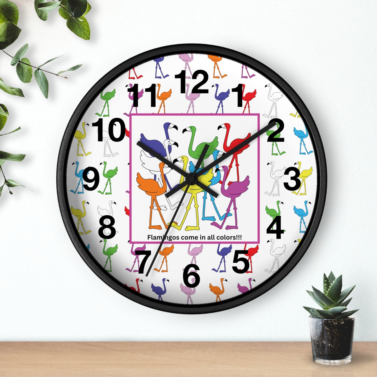 "Flamingos Come In All Colors" Wall Clock by Lu Lu