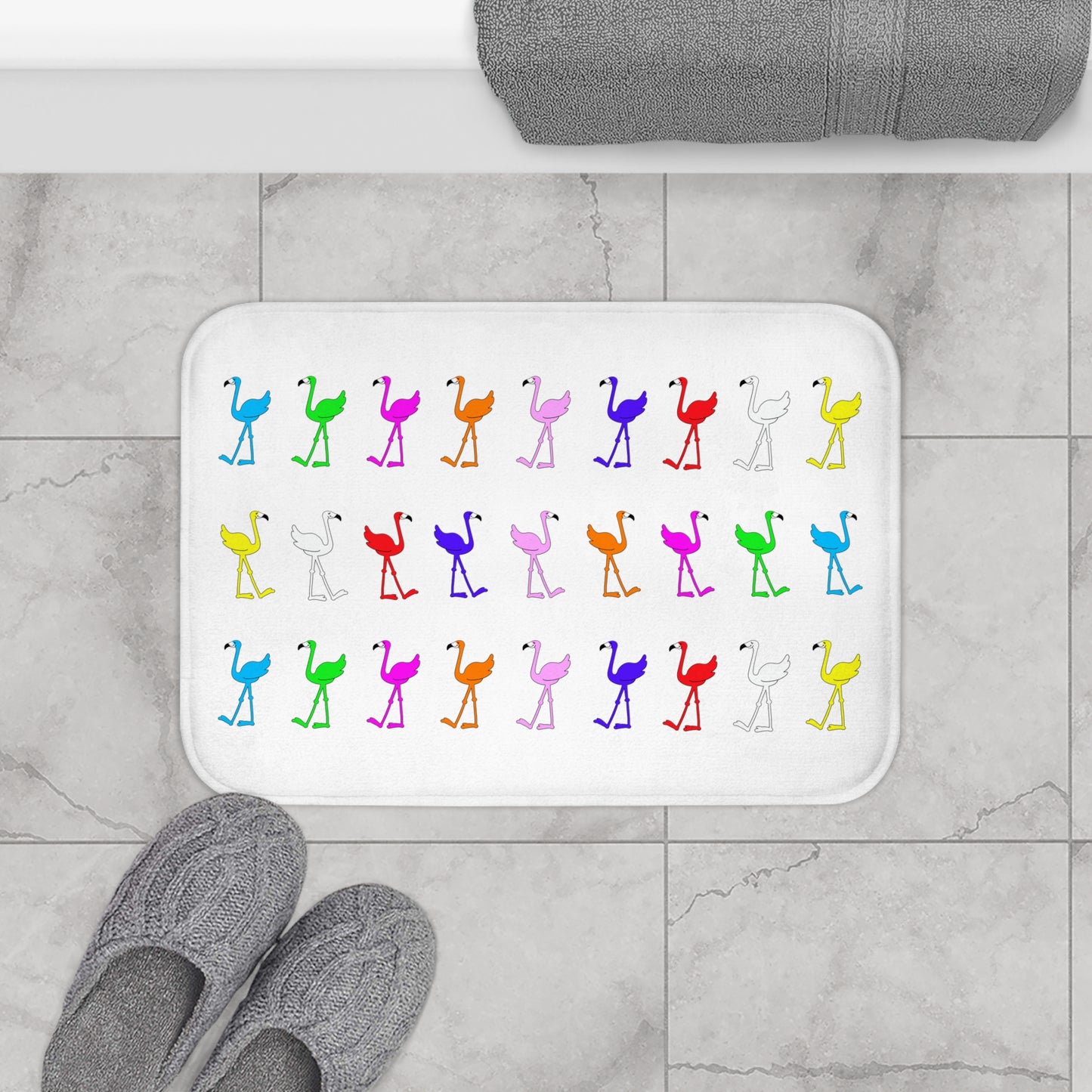 Lu Lu's Rainbow Flamingo Club Memory Foam Microfiber Bath Mat