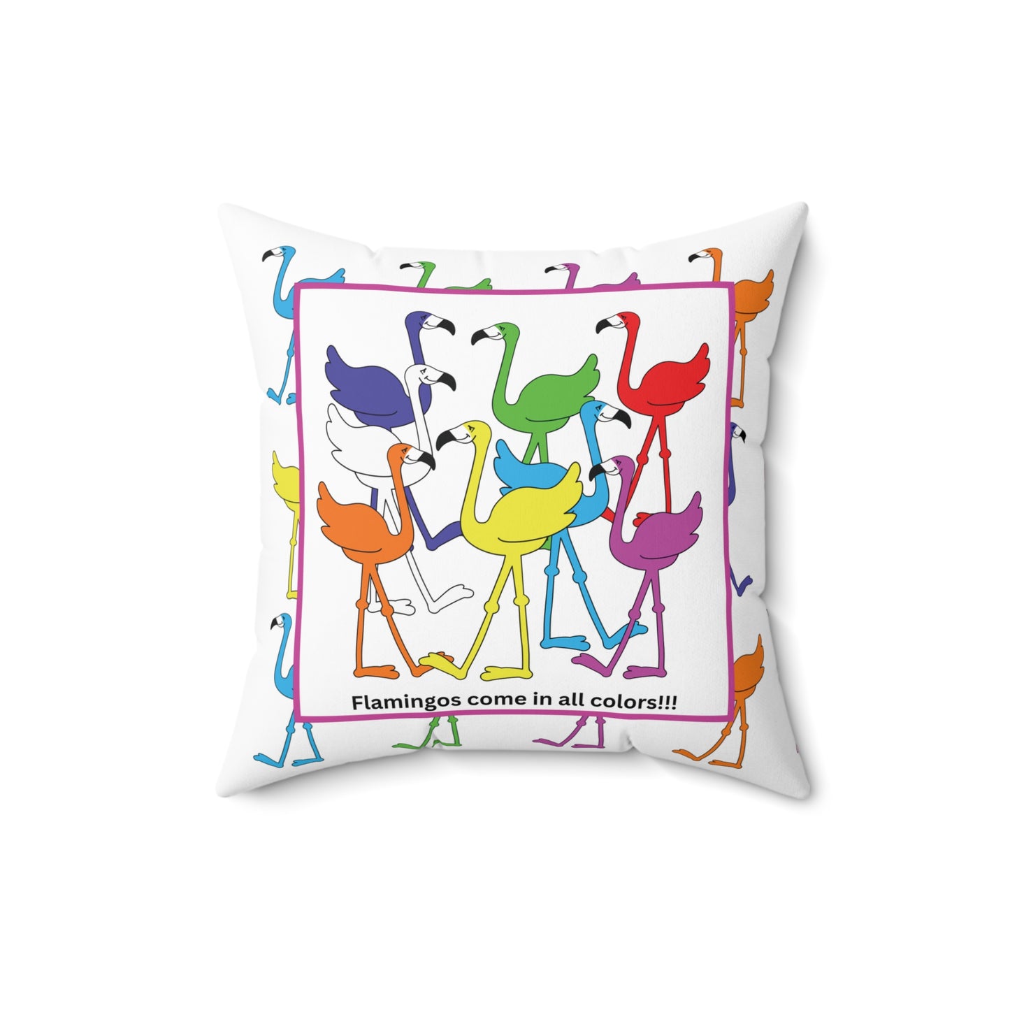 "Flamingos Come In All Colors" Accent Square Pillow by Lu Lu