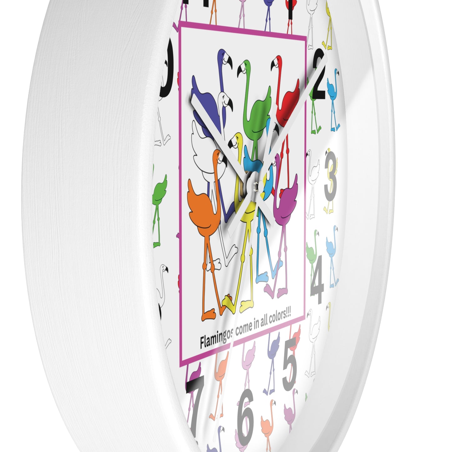 "Flamingos Come In All Colors" Wall Clock by Lu Lu