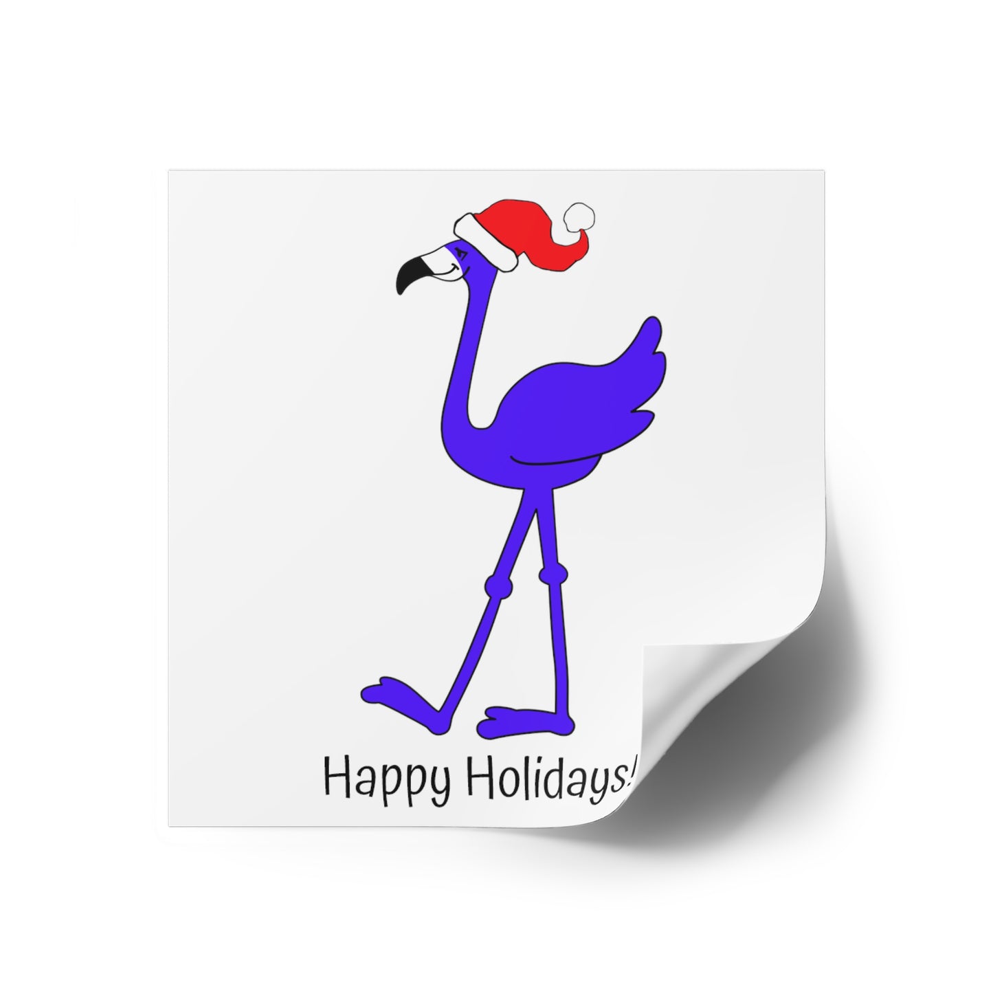 Lu Lu The Blue Flamingo "Happy Holidays!!!" Square Indoor & Outdoor Kiss-Cut Christmas Sticker
