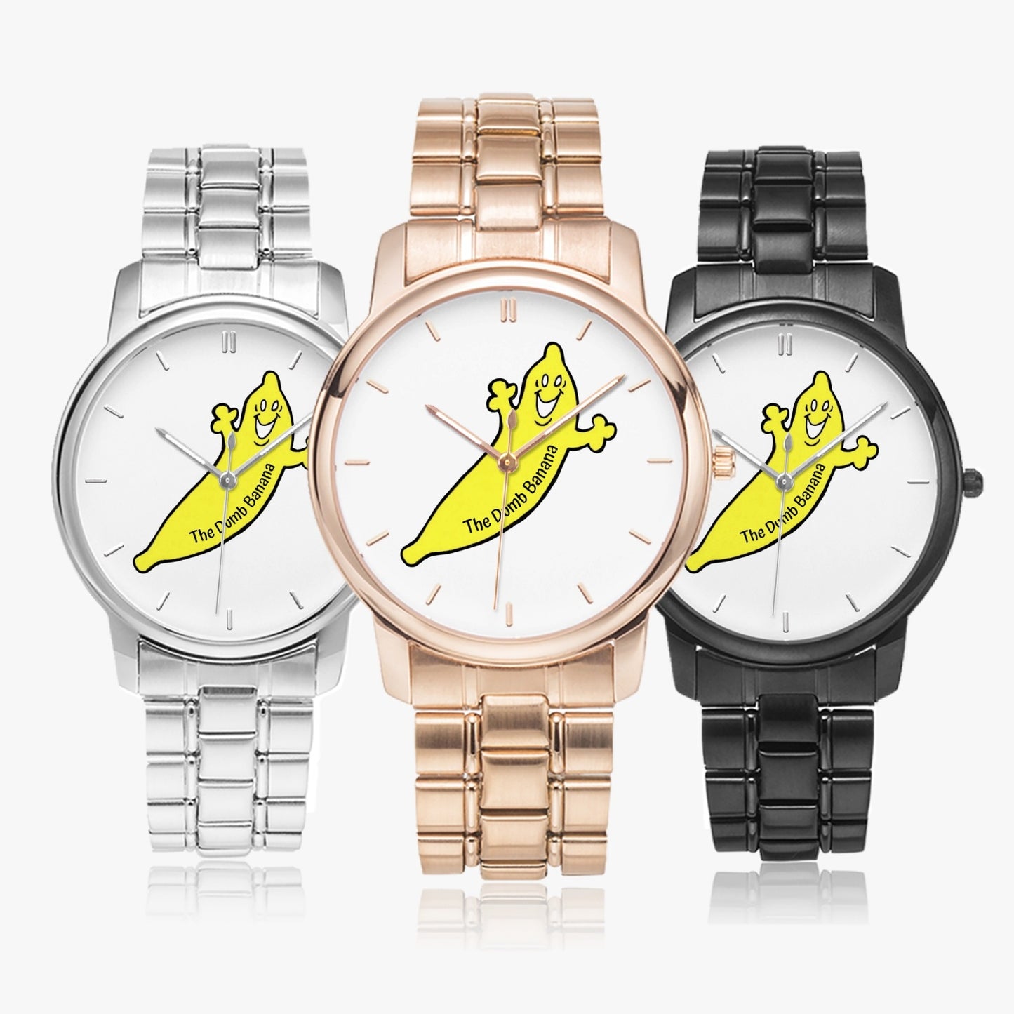 The Classic DUMB BANANA Stainless Steel Quartz Unisex Watch with Indicators & Folding Clasp