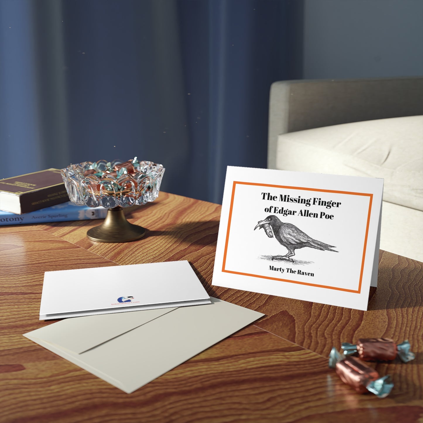 "The Missing Finger of Edgar Allan Poe/Marty The Raven" - Happy Halloween Greeting Cards (8, 16, and 24 pcs) for all naughty ravens!!!
