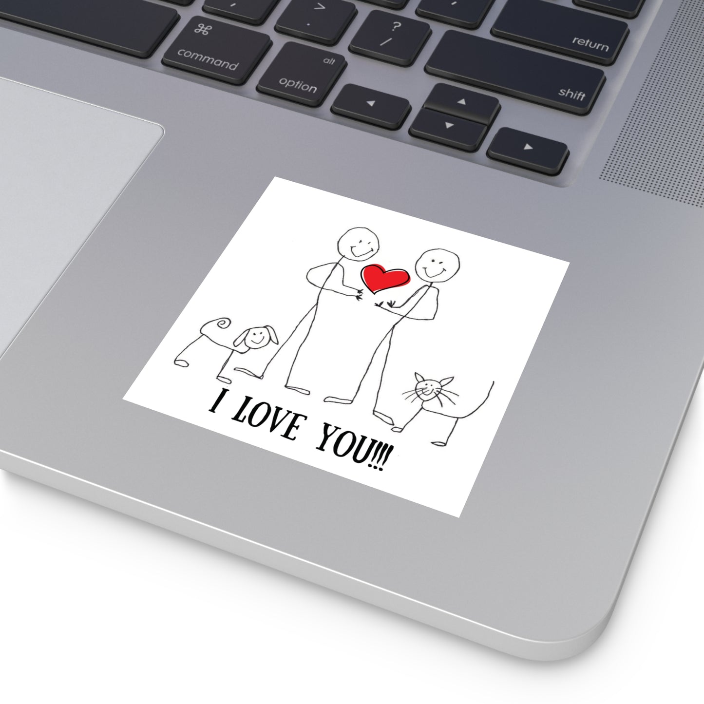 Happy Stick People "I Love You!!!" Happy Valentine's Day Indoor & Outdoor Square Kiss-Cut Vinyl Sticker