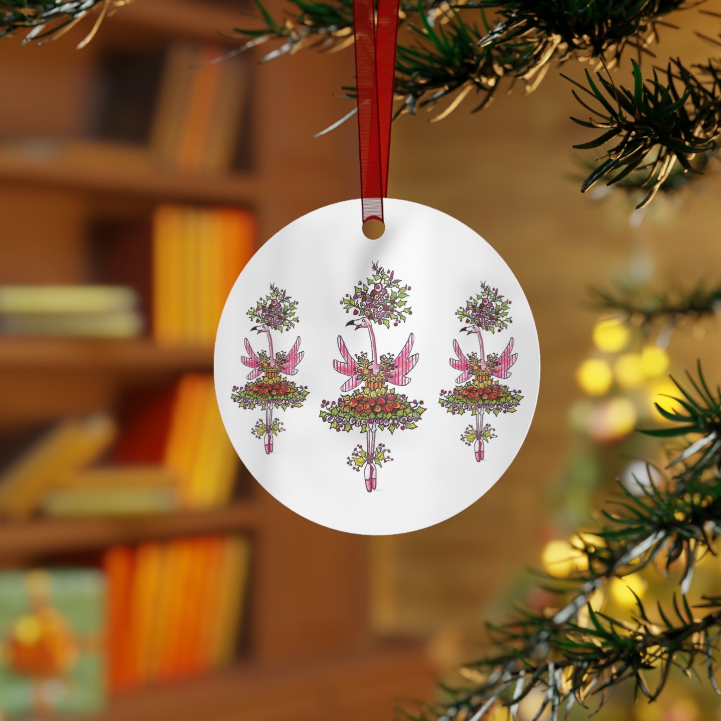 DANCE OF THE PEPPERMINT FLAMINGOS Christmas Tree Ballet Metal Ornament