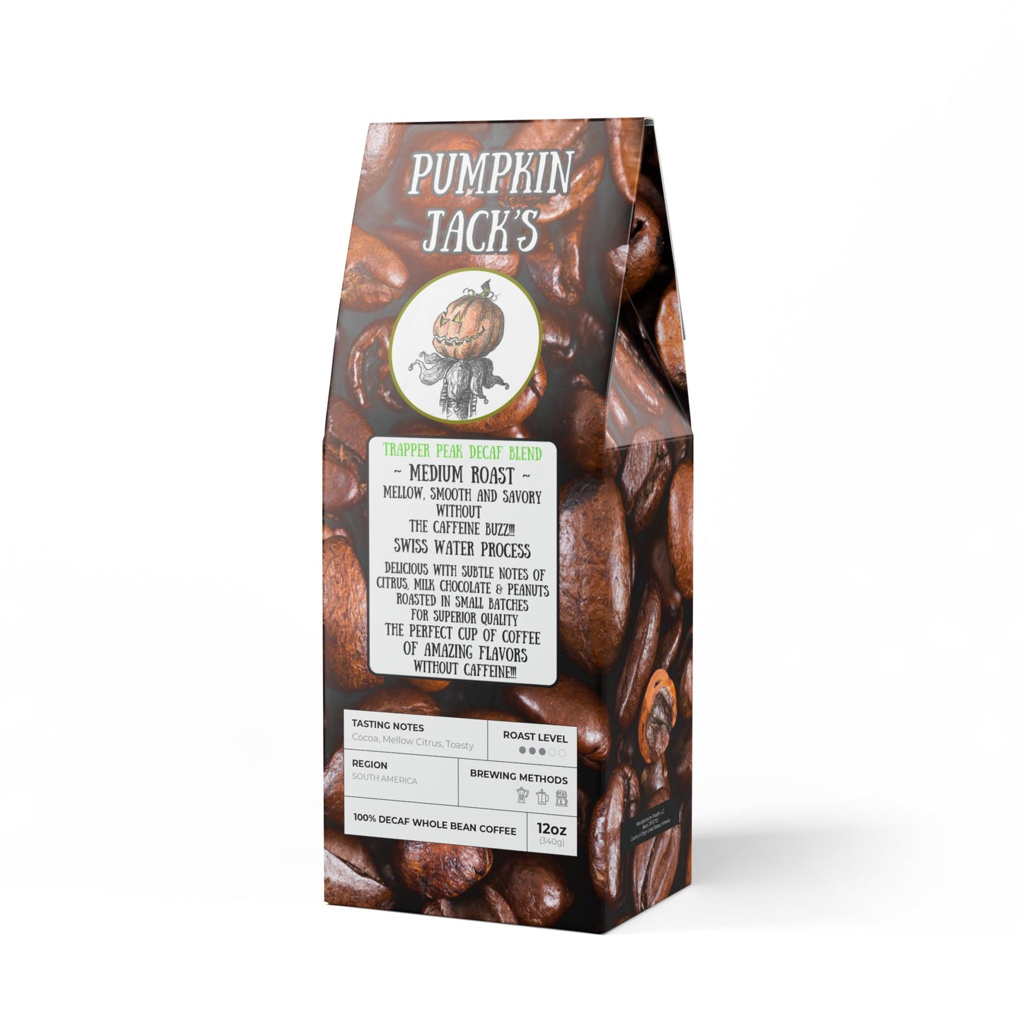 Pumpkin Jack's Coffee Collection - Medium Roast Trapper Peak Decaf Coffee Blend 12oz