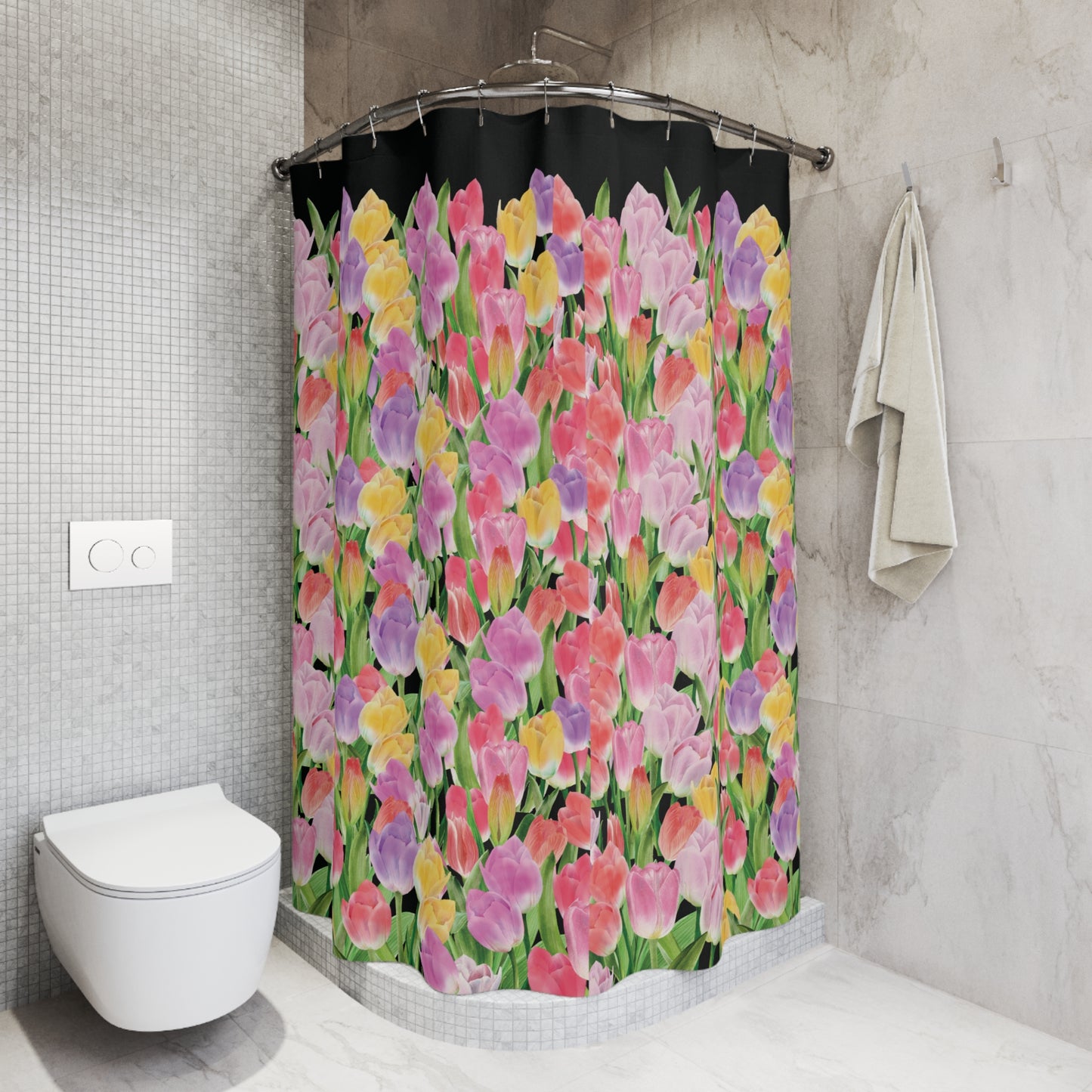 Tulip Sunrise Shower Curtain with Black Accents - The Tulip Sunrise Collection by Miss Daisy