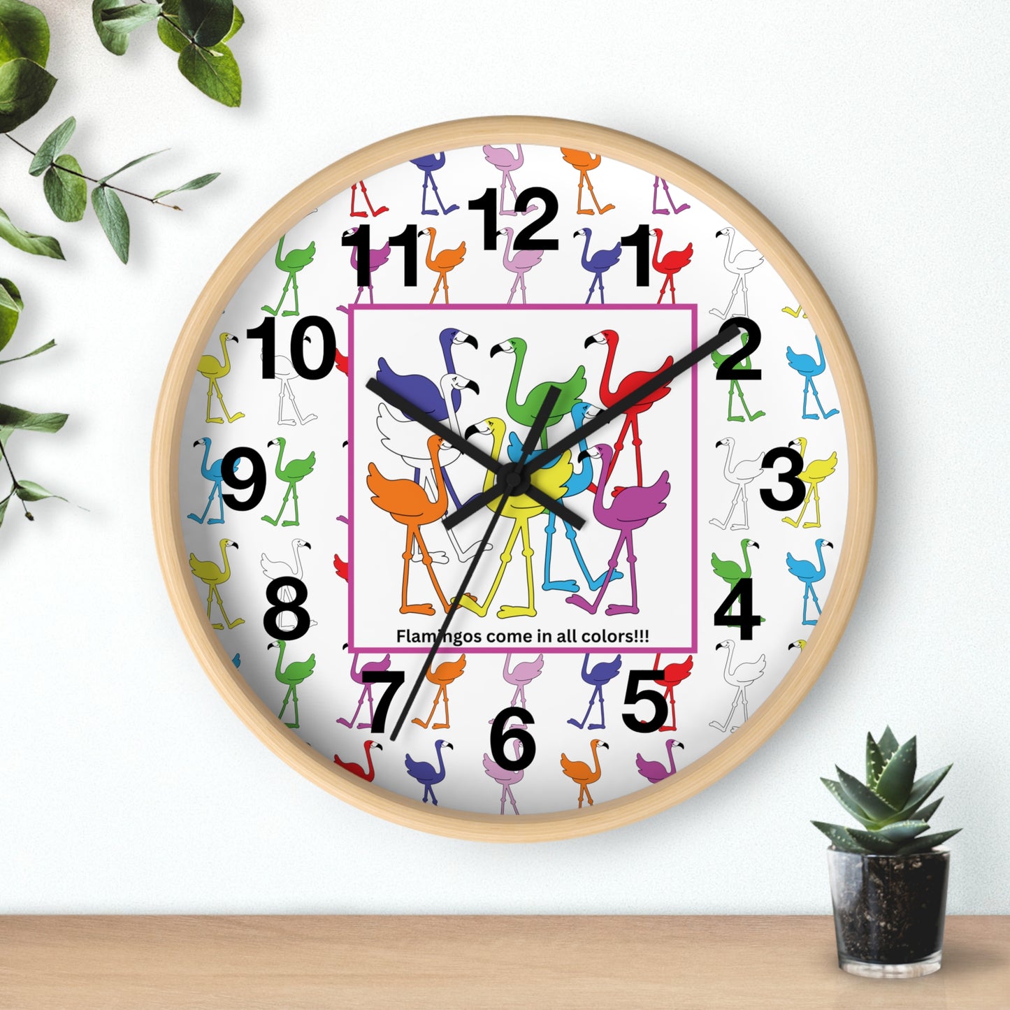 "Flamingos Come In All Colors" Wall Clock by Lu Lu
