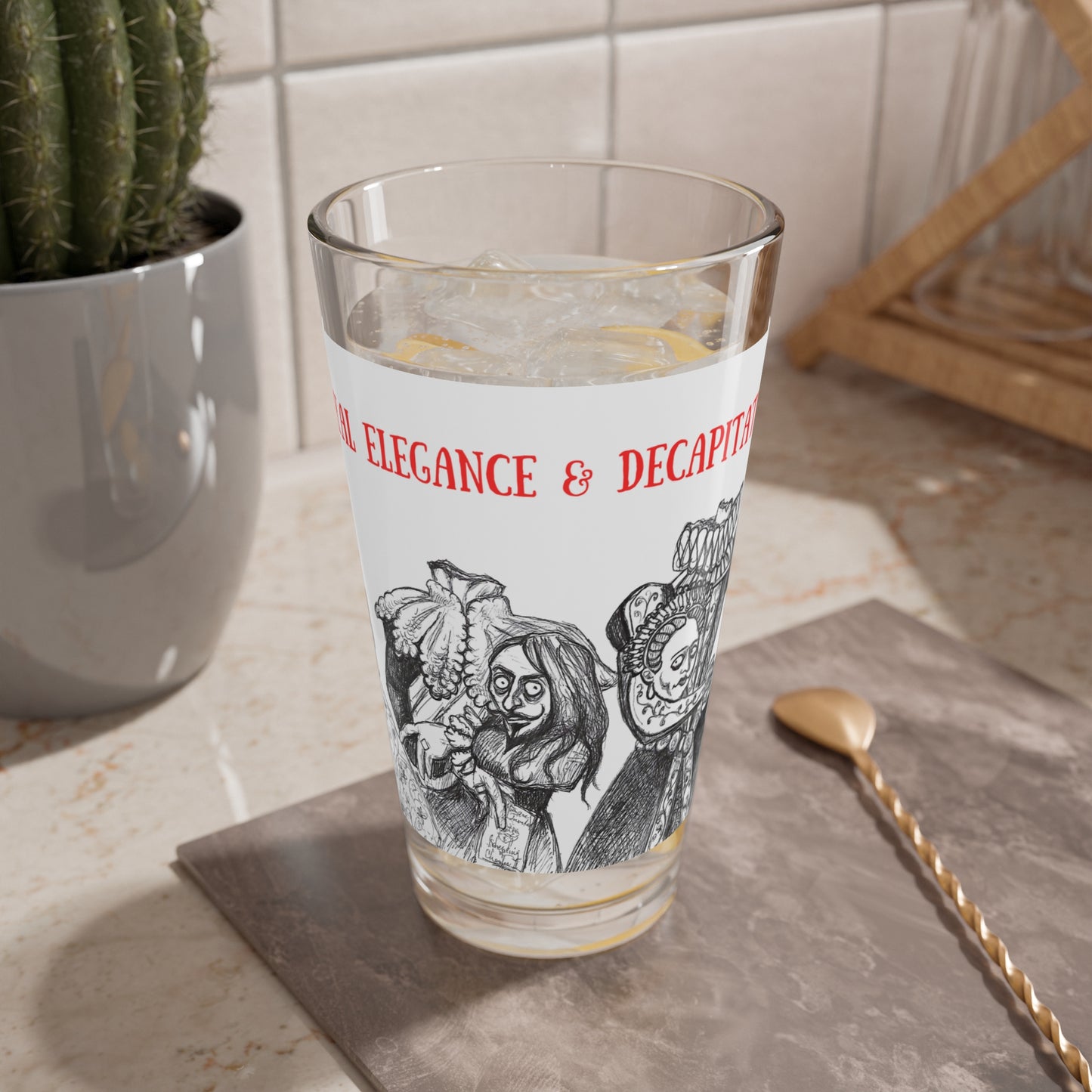 "The Royal Headless Elegance & Decapitated Delights!!!" Halloween 16oz Glass Cup