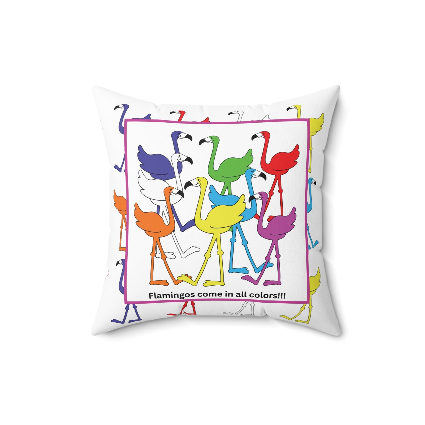 "Flamingos Come In All Colors" Accent Square Pillow by Lu Lu