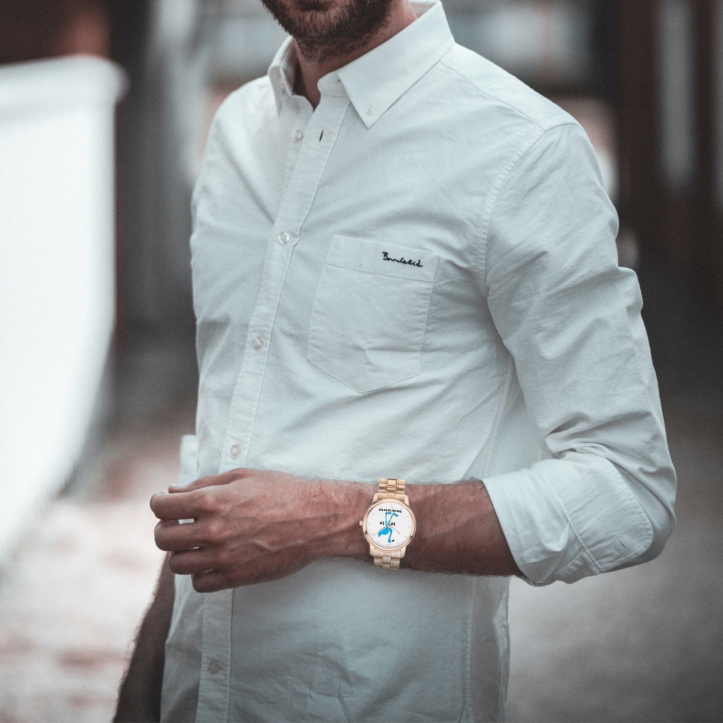 The Classic LU LU THE BLUE FLAMINGO Unisex Stainless Steel Quartz Watch with Indicators & Folding Clasp