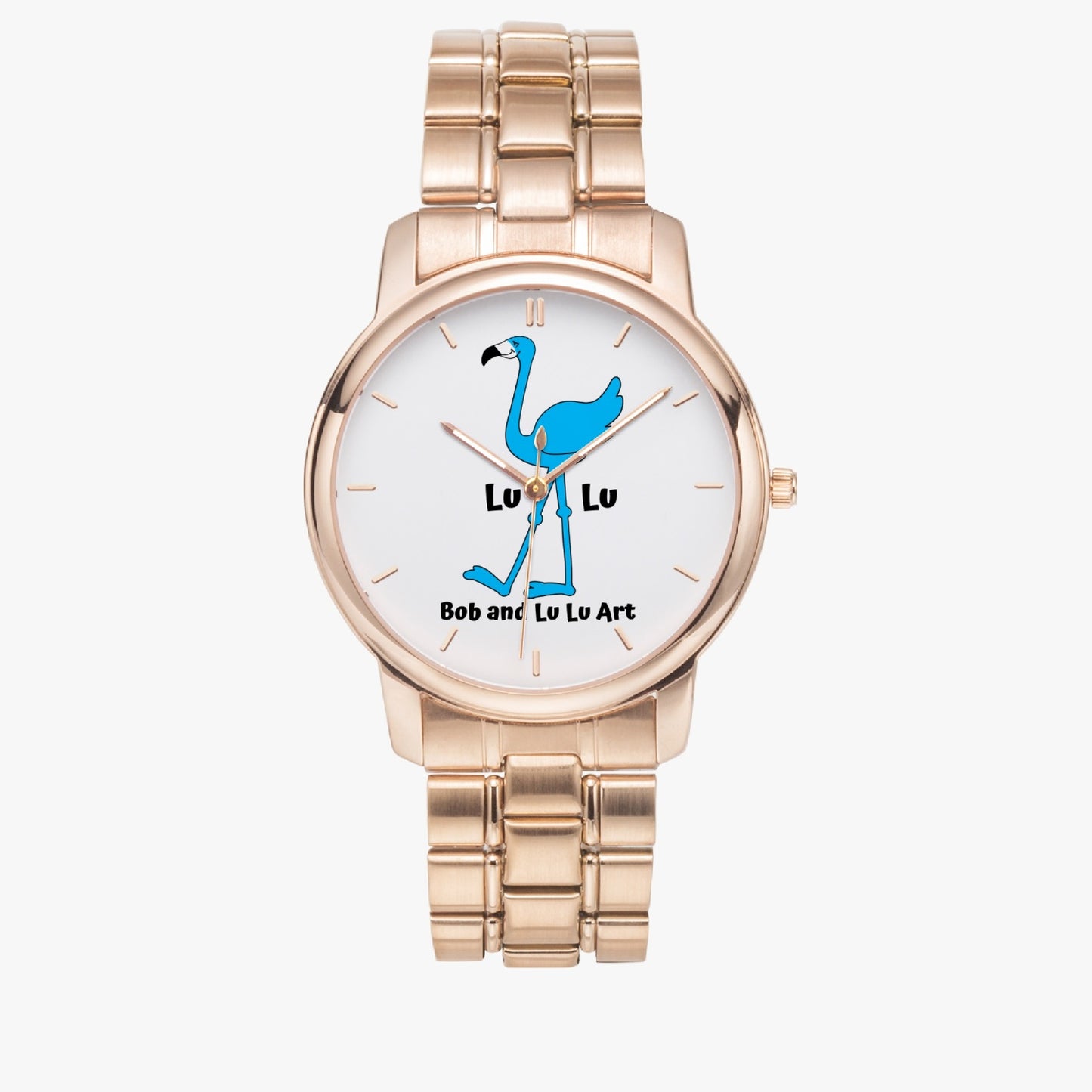 The Classic LU LU THE BLUE FLAMINGO Unisex Stainless Steel Quartz Watch with Indicators & Folding Clasp