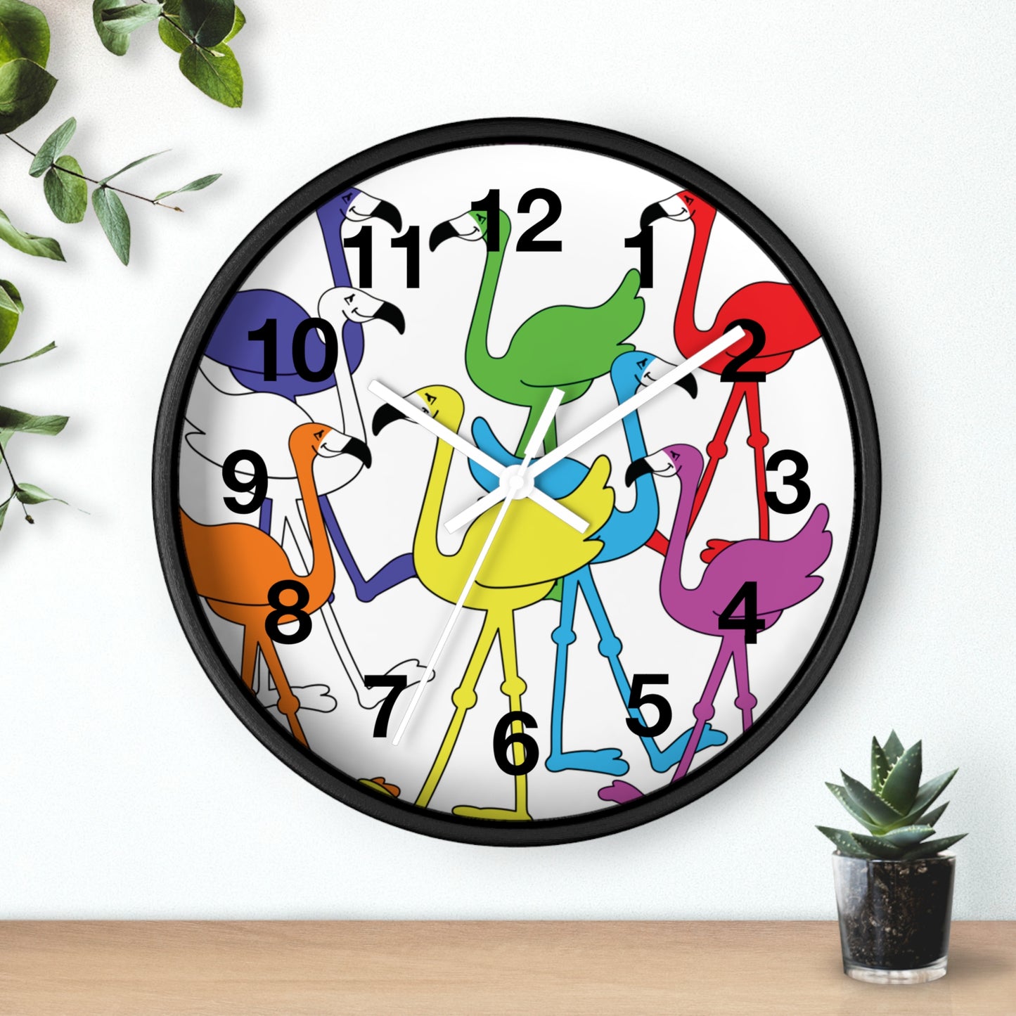 Rainbow Flamingo Club Wall Clock by Lu Lu